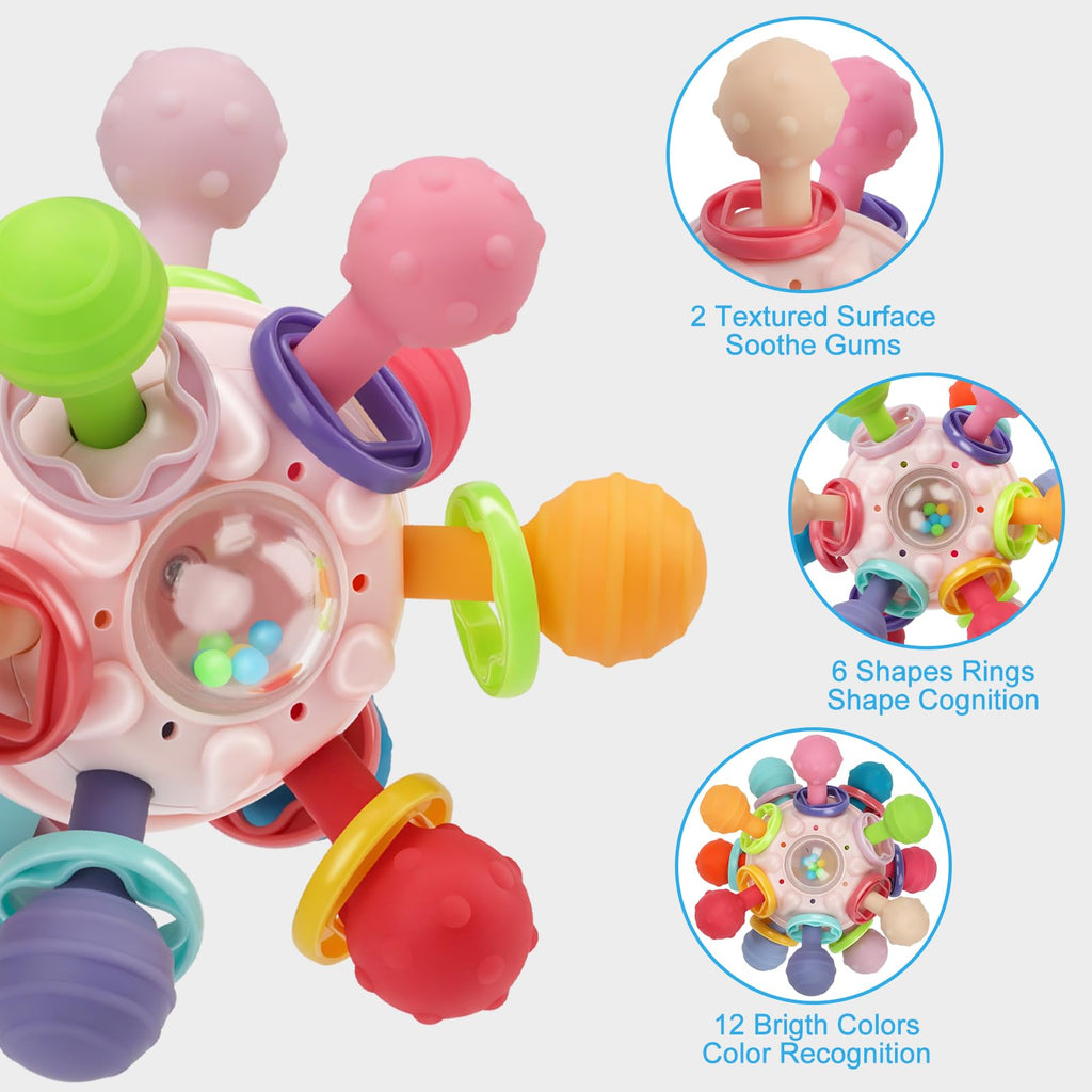 Baby Montessori Sensory Teething Toy 0-6 6-12 Months, Teether Ball & Rattle Jansha Store