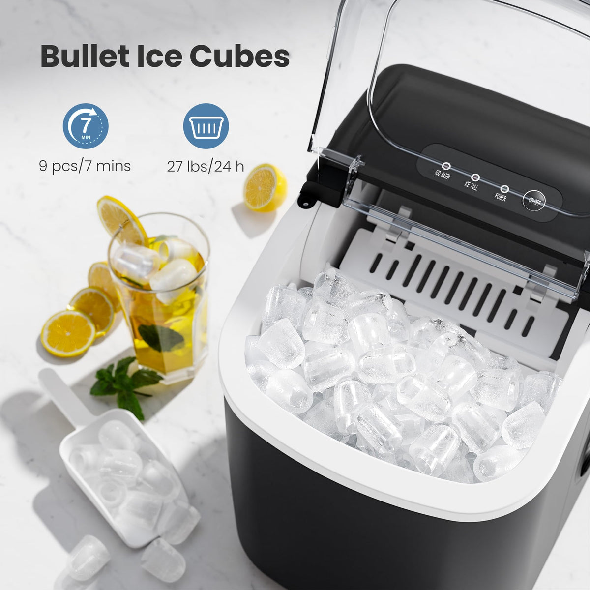 Crzoe Countertop Ice Maker, 26Lbs/24H,2 Sizes of Ice, Self-Cleaning,Black Jansha Store