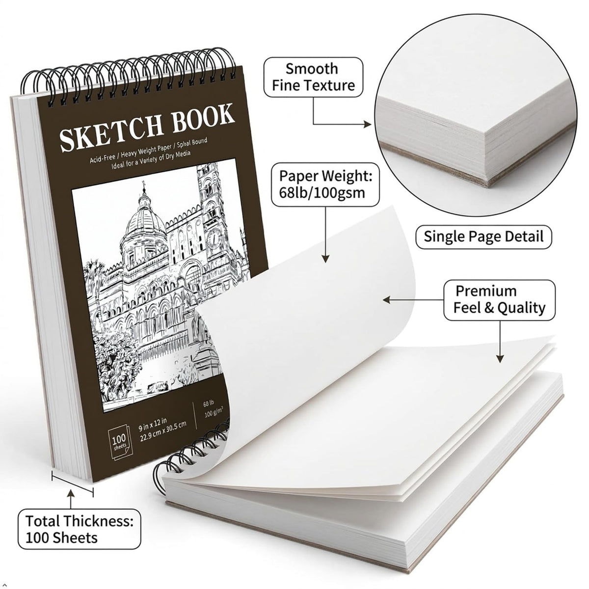 Soucolor Sketch Book 9" x 12", 100 Sheets Kids Art Sketchbook Drawing Pad Jansha Store