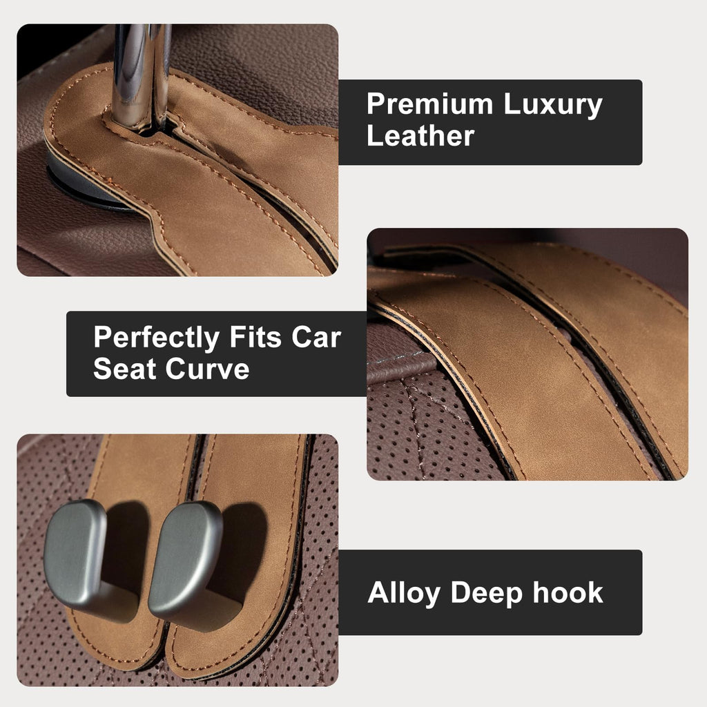 CoBak Purse Hook for Car - Universal Premium Stitched Leather and Aluminum-Magnesium Alloy Double Car Seat Back Storage Hook for Purses, Handbags, Bags (2 Pack),Black Jansha Store