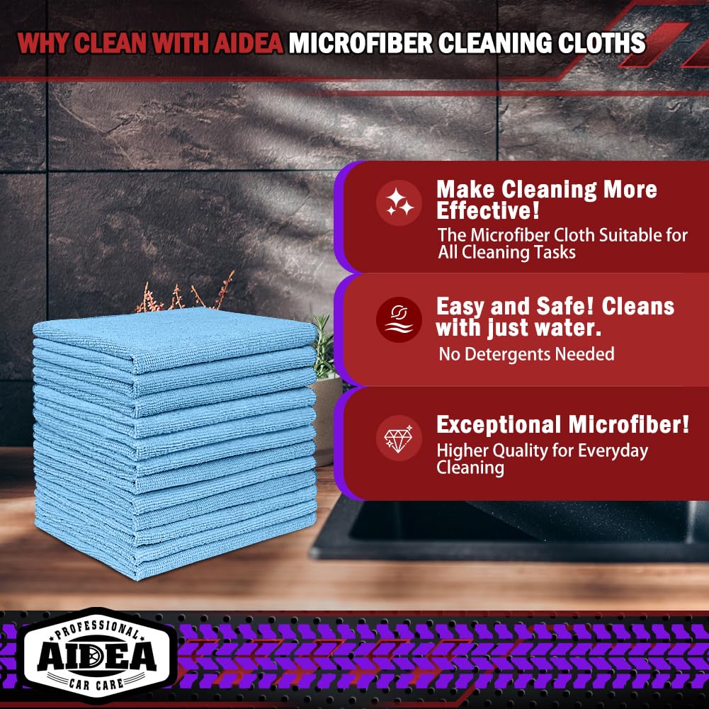 AIDEA Microfiber Cleaning Cloth-50PK, Microfiber Towels for Cars, 12"×12" Jansha Store