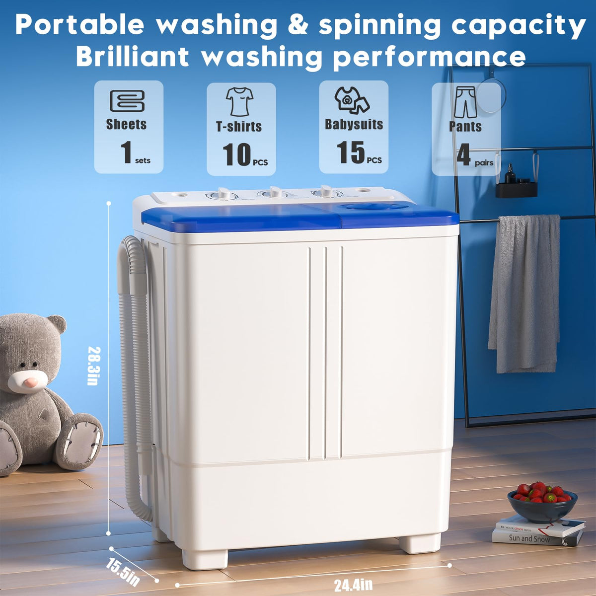 Auertech Portable Washing Machine, 28lbs Twin Tub Washer Mini Compact Laundry Machine with Drain Pump, Semi-automatic 18lbs Washer 10lbs Spinner Combo for Dorms, Apartments, RVs Jansha Store