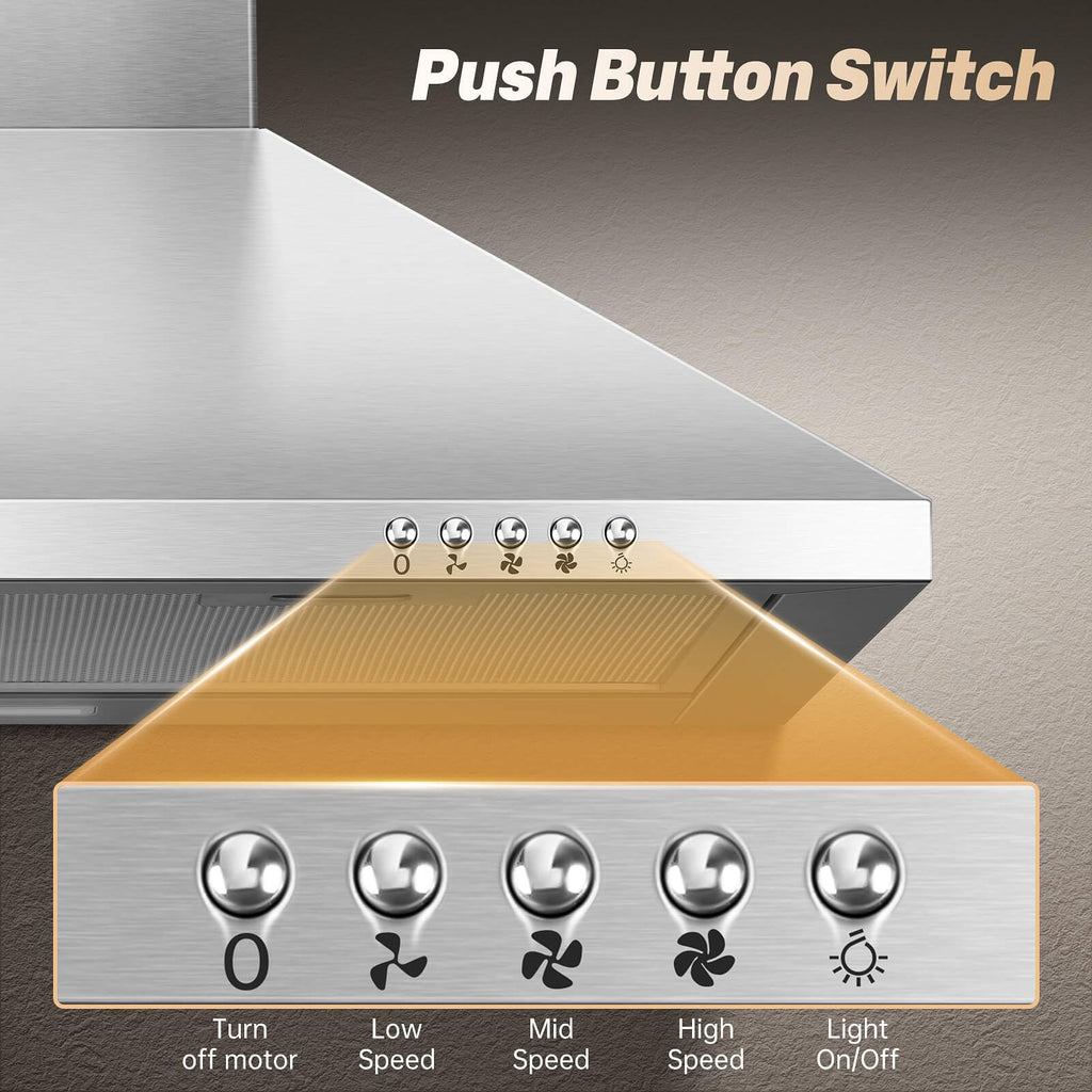 SNDOAS Black Range Hood,Wall Mount Range Hood 30 inch,Stainless Steel Kitchen Hood with Ducted/Ductless Convertible,Stove Vent Hood,Aluminum Filters,3 Speed Exhaust Fan,LED Light,Button Control Jansha Store