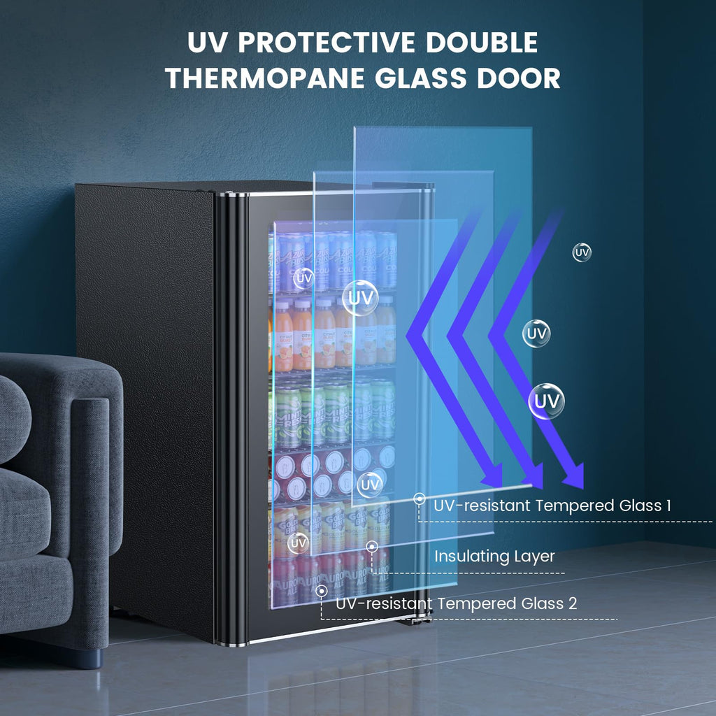 Electactic Mini Fridge 130 Can Beverage Refrigerator Cooler, 3.2 Cu.Ft Drink Fridge for Soda Wine Beer, Adjustable Temperature Control for Home Office, Black Jansha Store