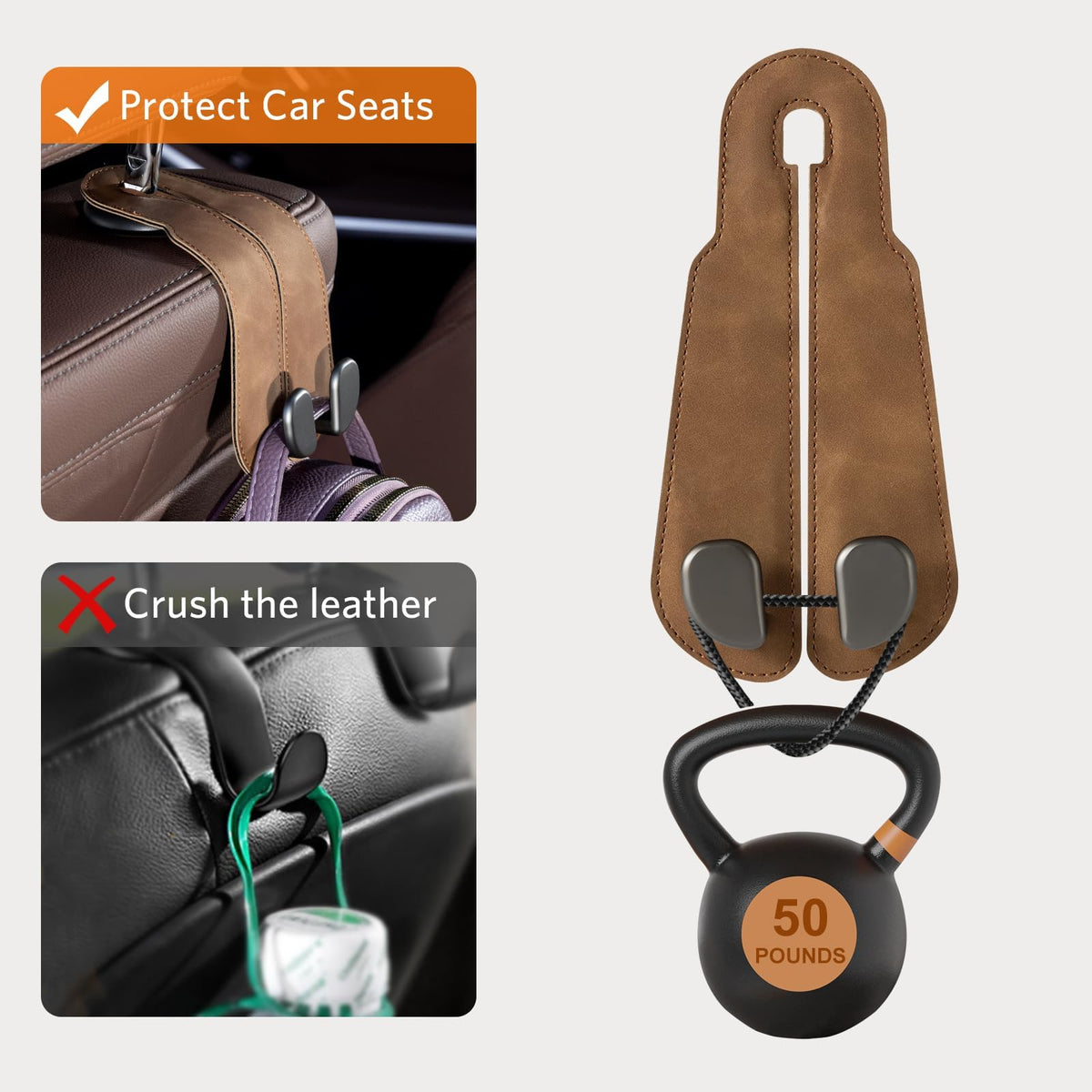 CoBak Purse Hook for Car - Universal Premium Stitched Leather and Aluminum-Magnesium Alloy Double Car Seat Back Storage Hook for Purses, Handbags, Bags (2 Pack),Black Jansha Store