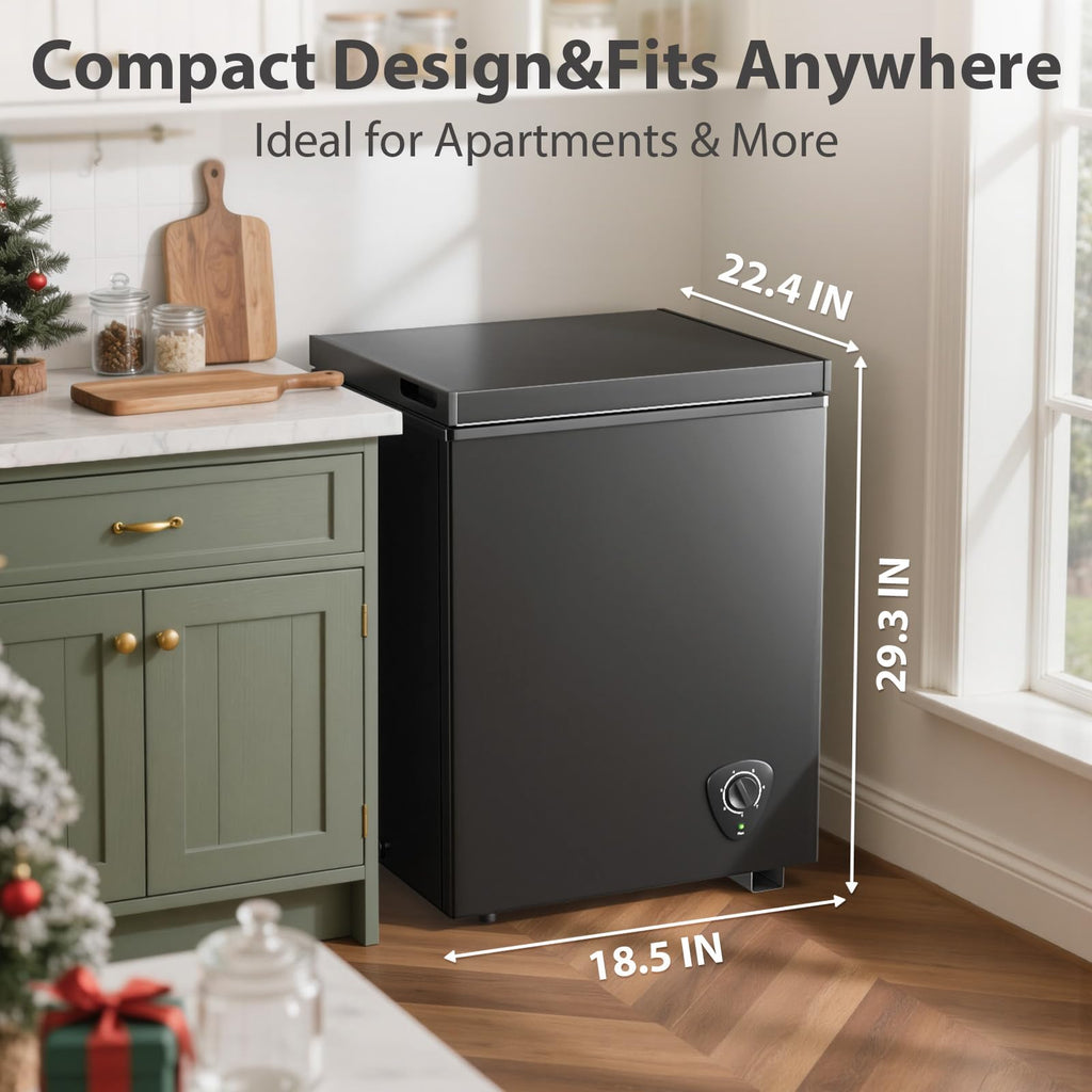 3.5 Cu.Ft Small Chest Freezer, Mini Deep Freezer with Removable Basket, Adjustable Temperature, Free Standing Top Open Door Energy Efficient Compact Freezer for Apartment, Home, Office, Garager，Gray Jansha Store