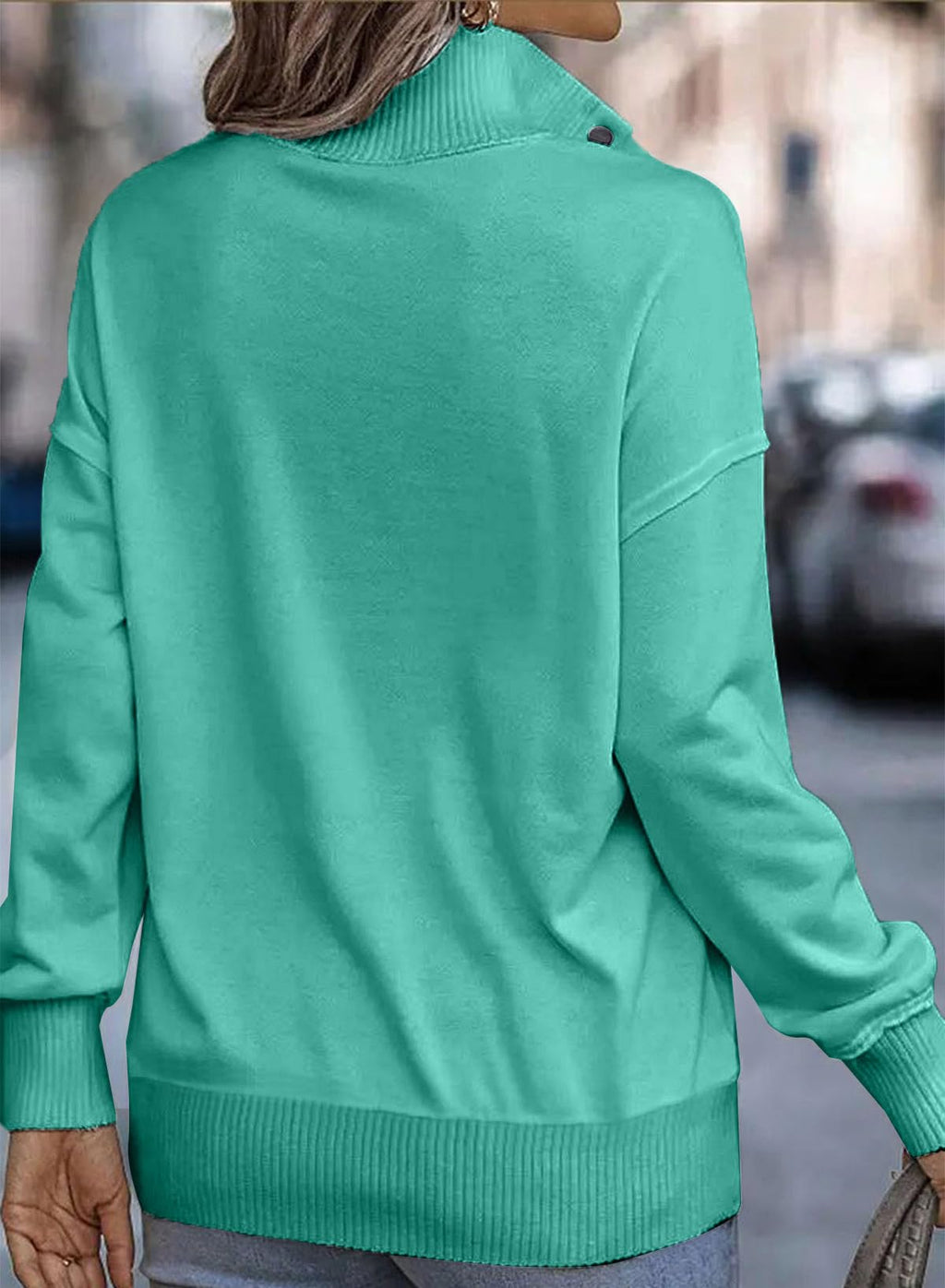 SHEWIN Women's Casual Long Sleeve Stand Neck Sweatshirt Lightweight Button Drawstring Pullover Tops Jansha Store