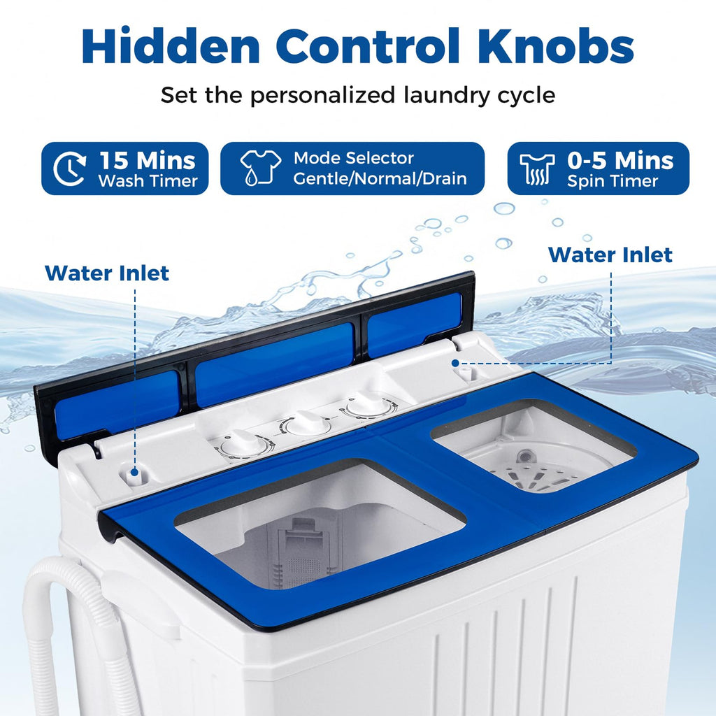 COSTWAY 26Lbs Portable Washing Machine with Built-in Drain Pump, Blue Jansha Store