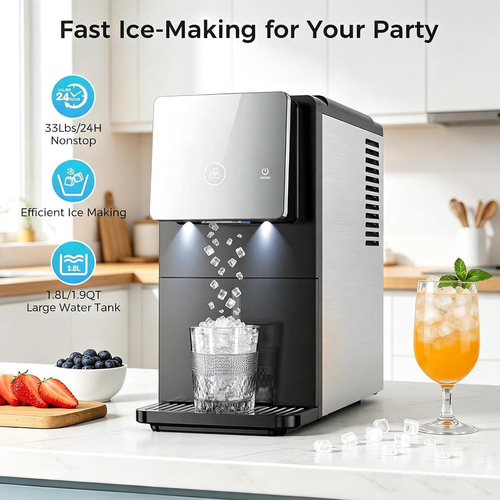 COWSAR Nugget Countertop Ice Maker, Automatic Ice Dispenser, 33 lbs/Day Chewable Pellet Ice Machine with Self-Cleaning & Measured Dispensing, Portable Ice Maker for Home, Kitchen, Office Jansha Store