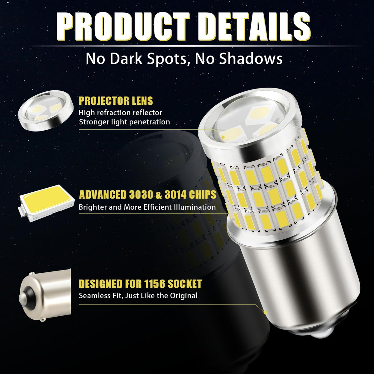 iBrightstar 3157 LED Bulb White, 4157 3156 LED Reverse Light Bulbs Super Bright for Tail Brake Lights Backup Lights Turn Signal Lights, 2 Pack Jansha Store