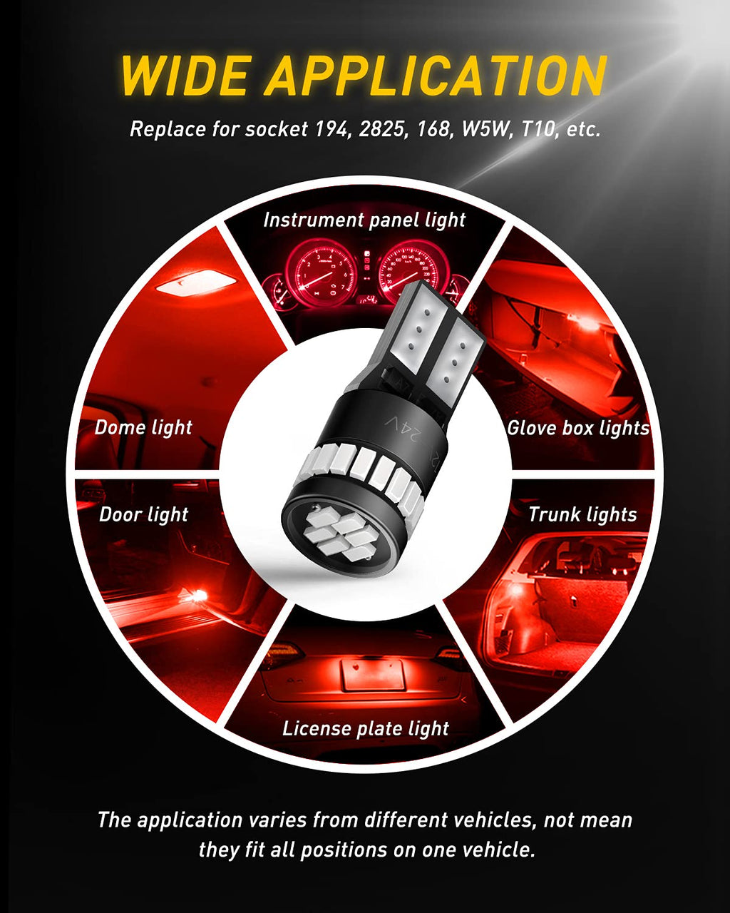 AUXITO 194 LED Bulbs for License Plate Light 168 175 2825 W5W T10 24-SMD 3014 Chipsets 6000K White for Car Dome Door Map Dash Courtesy Cargo License Plate Lights, Pack of 2 Jansha Store
