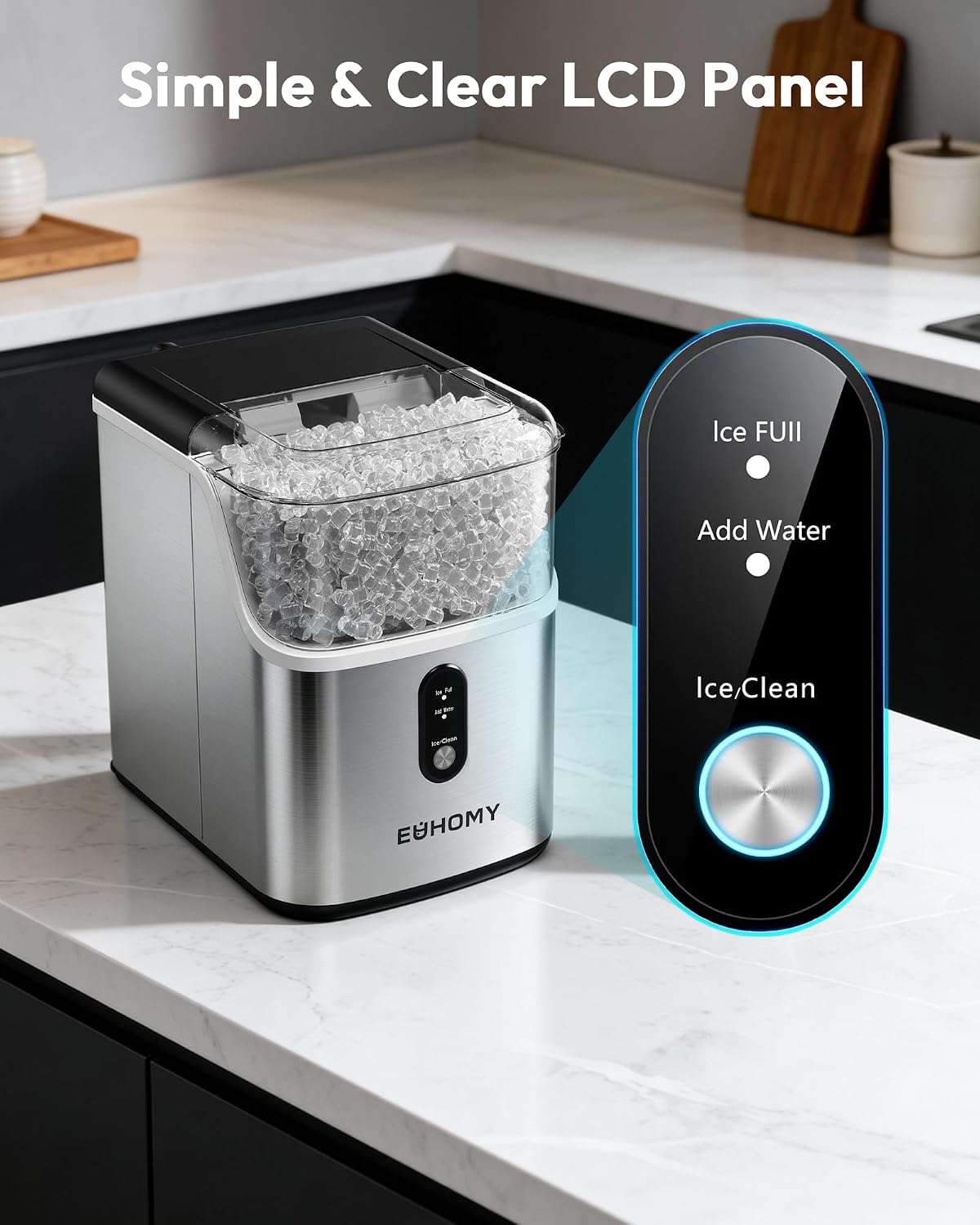 EUHOMY Nugget Ice Maker Countertop, Ready in 7 Mins, 34Lbs/24H Pebble Ice Maker Machine, Self-Cleaning Countertop Sonic Ice Makers with Ice Scoop&Basket, Pellet Ice Maker for Home, Stainless Steel Jansha Store