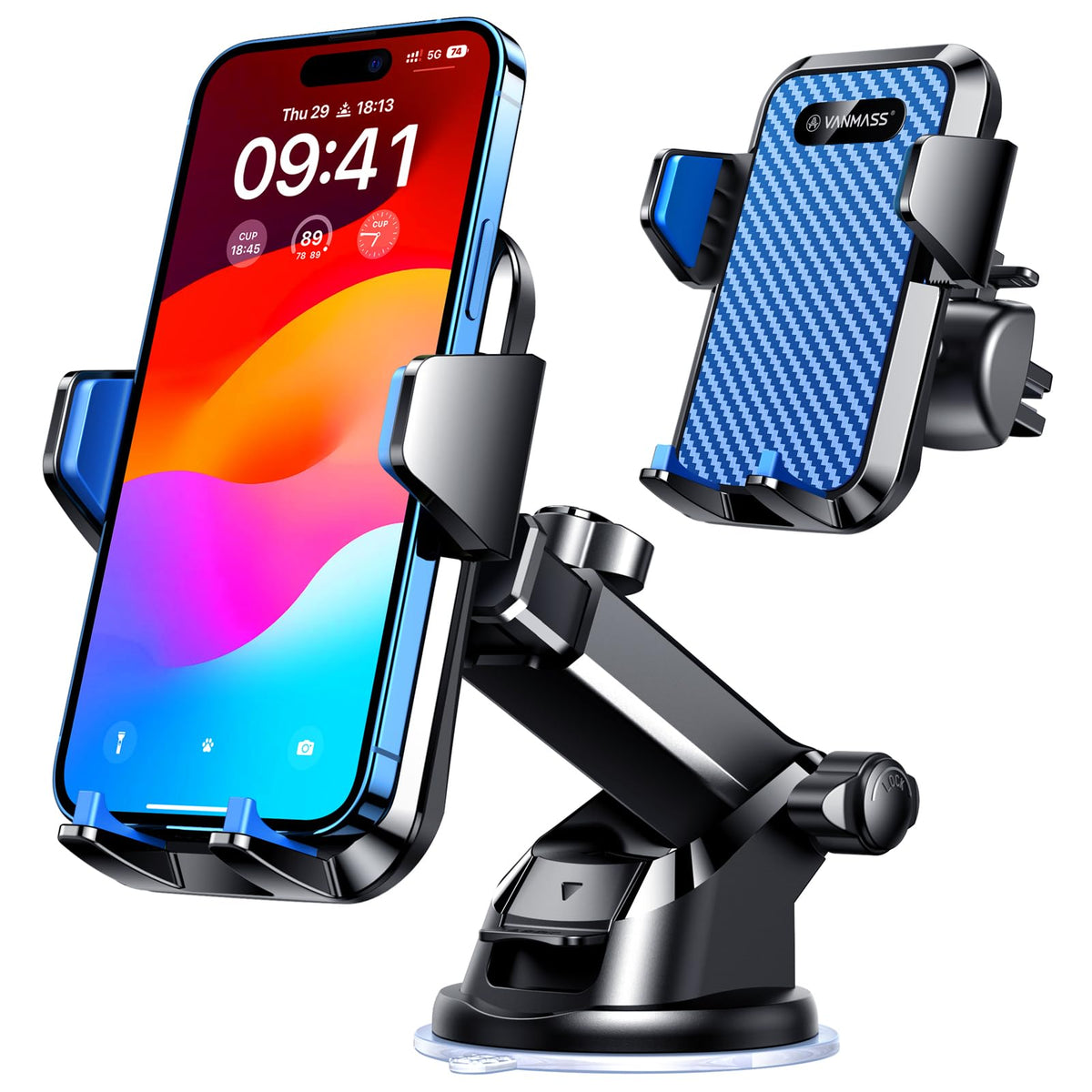 VANMASS【85+LBS Strongest Suction & Military-Grade Ultimate Car Phone Mount【Patent Safety Certs】 Cell Phone Holder for Dash Windshield Vent for iPhone 18 17 Pro Max Automobile Interior Sets, Ink Black Jansha Store
