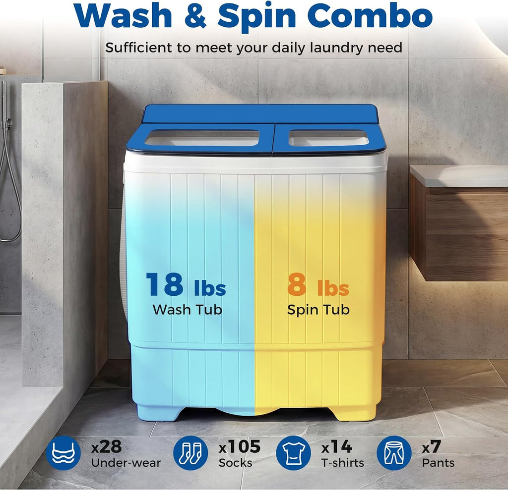 COSTWAY 26Lbs Portable Washing Machine with Built-in Drain Pump, Blue Jansha Store