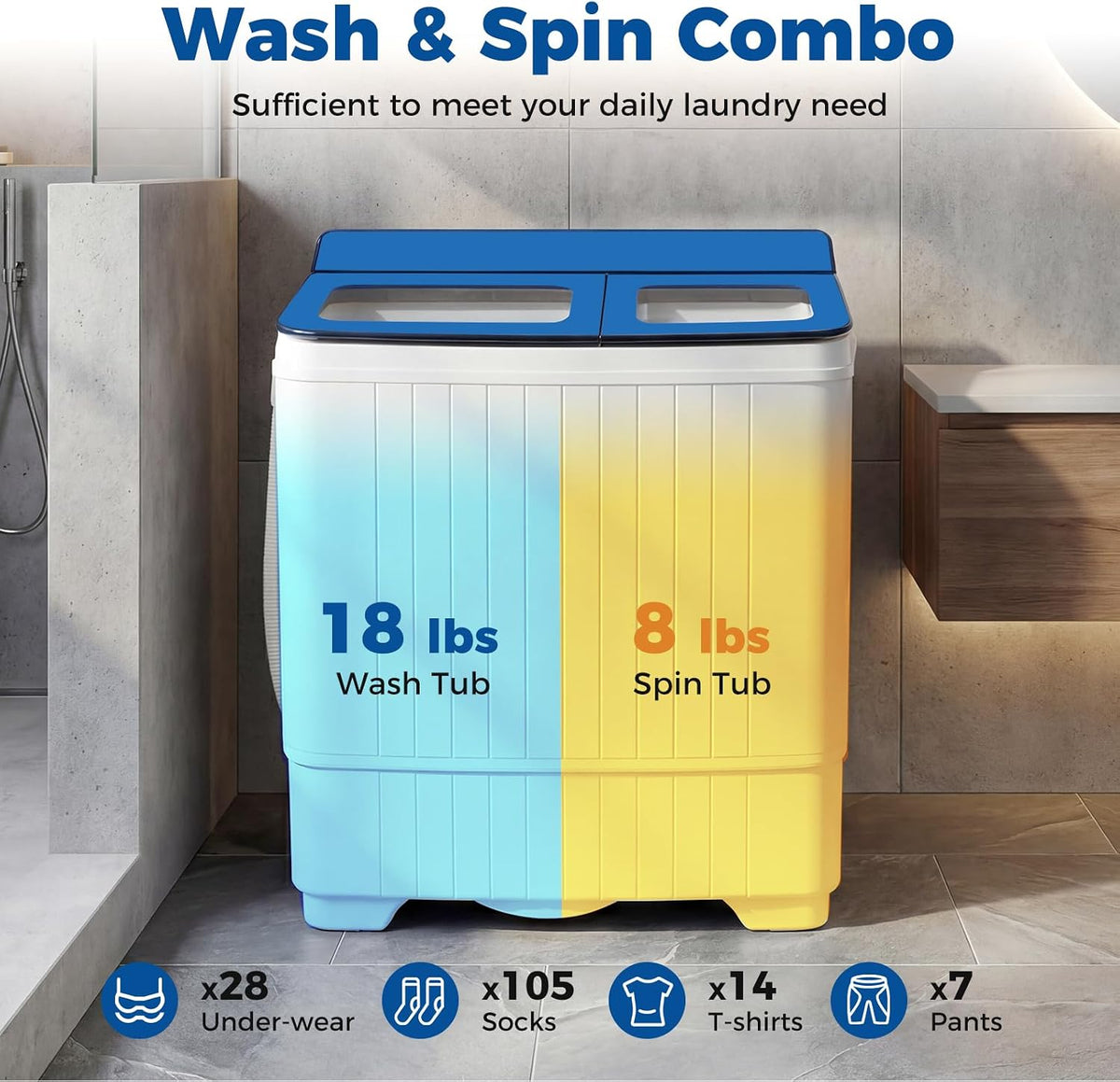 COSTWAY 26Lbs Portable Washing Machine with Built-in Drain Pump, Blue Jansha Store