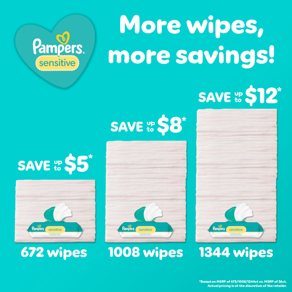 Pampers Sensitive Baby Wipes, Unscented, Fragrance Free, Clinically Proven, Water Based, Hypoallergenic, Multi-Use, Hand Wipes, 1008 Wipes Total (18X Flip-Top Packs) Jansha Store