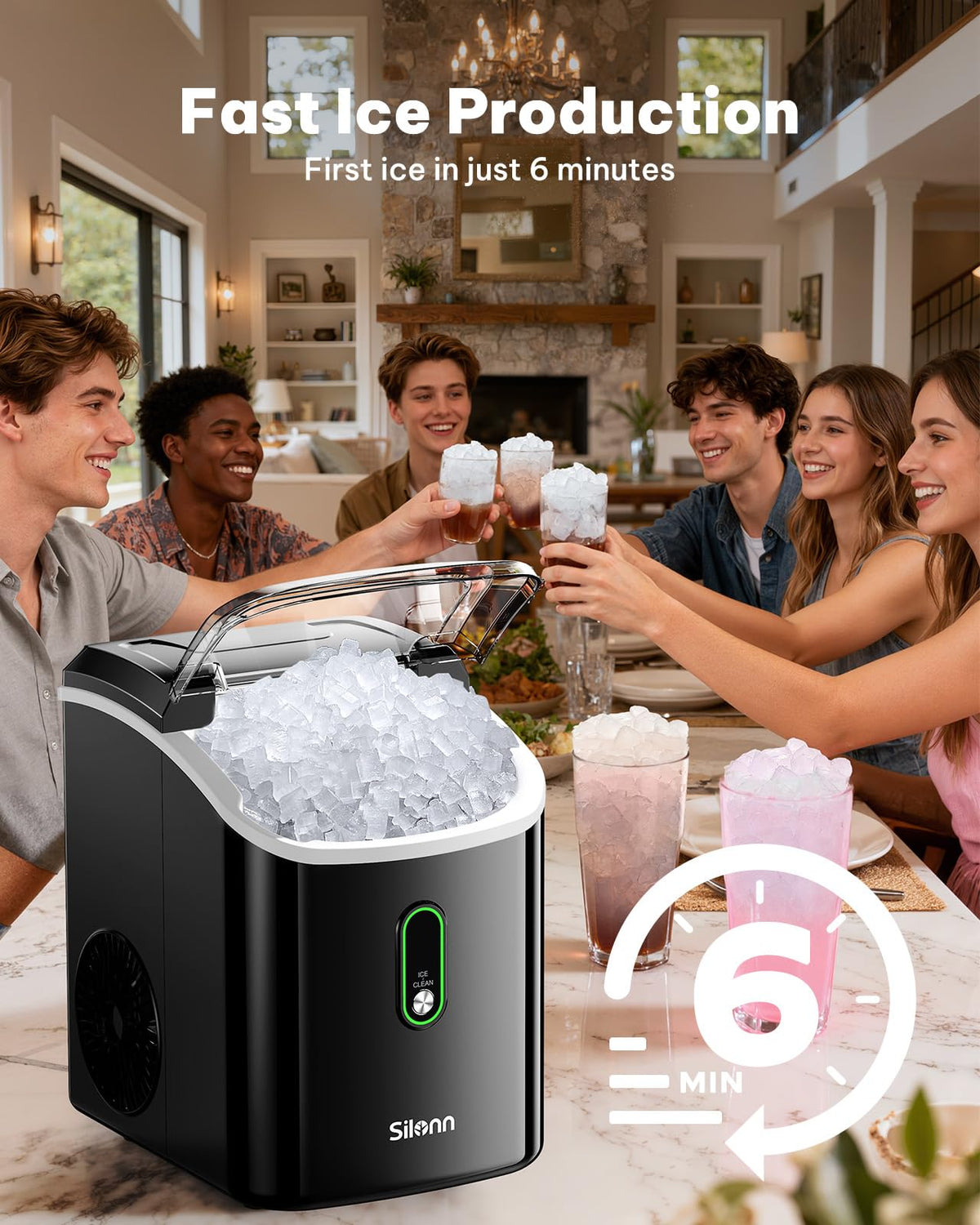 Silonn Ice Maker Countertop, 9 Cubes Ready in 6 Mins, 26lbs in 24Hrs, Self-Cleaning Ice Machine with Ice Scoop and Basket, 2 Sizes of Bullet Ice for Home Kitchen Office Bar Party Jansha Store