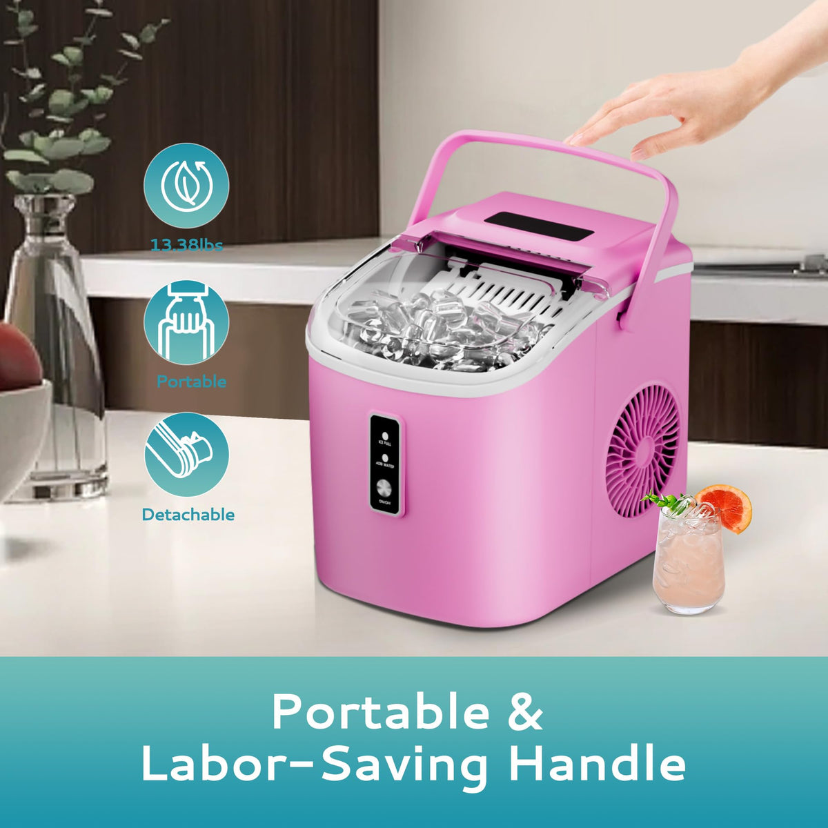 EUHOMY Nugget Ice Maker Countertop with Handle, 34lbs/24H Sonic Ice Maker Jansha Store