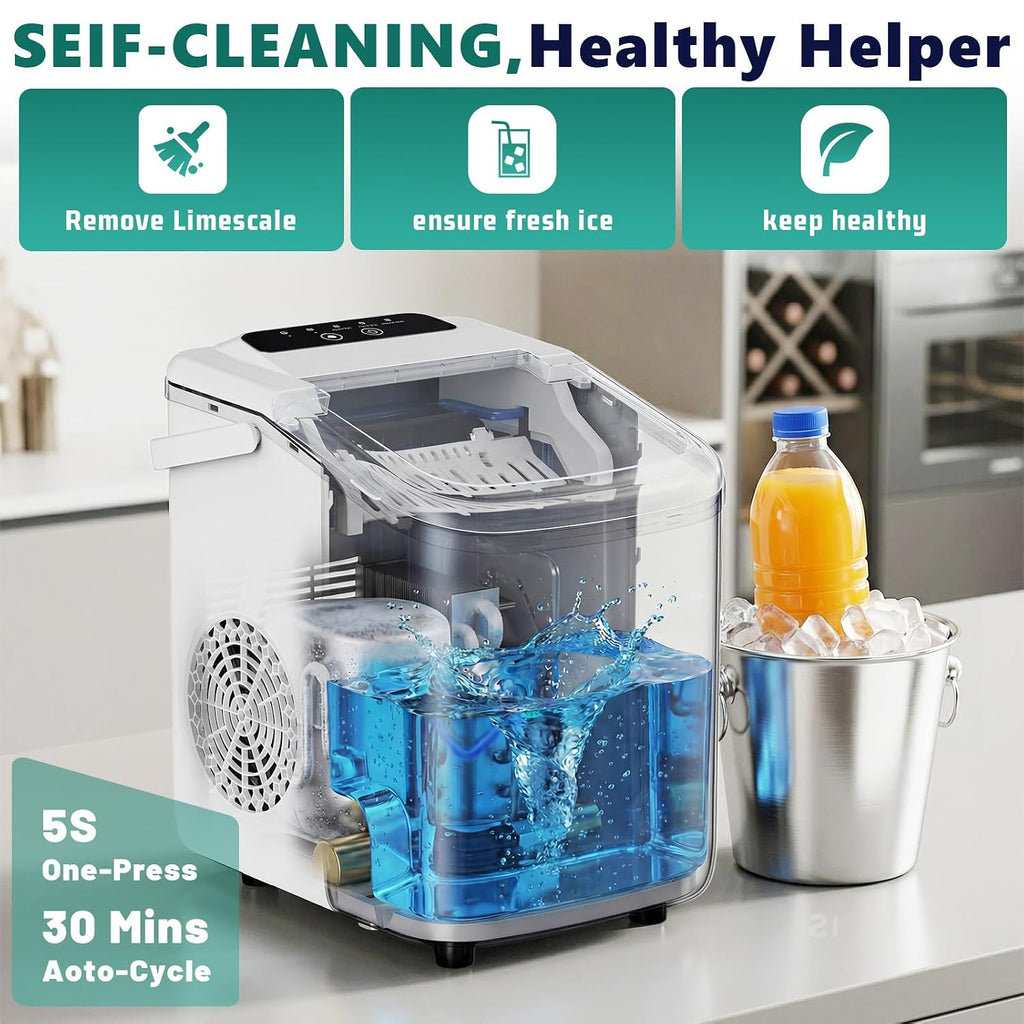 Sweetcrispy Countertop Ice Maker with Scoop, Basket and Handle, Portable Ice Machine 9 Cubes Ready in 6 Mins, 26.5lbs in 24Hrs, 2 Sizes for Home Kitchen Office Bar Party Jansha Store
