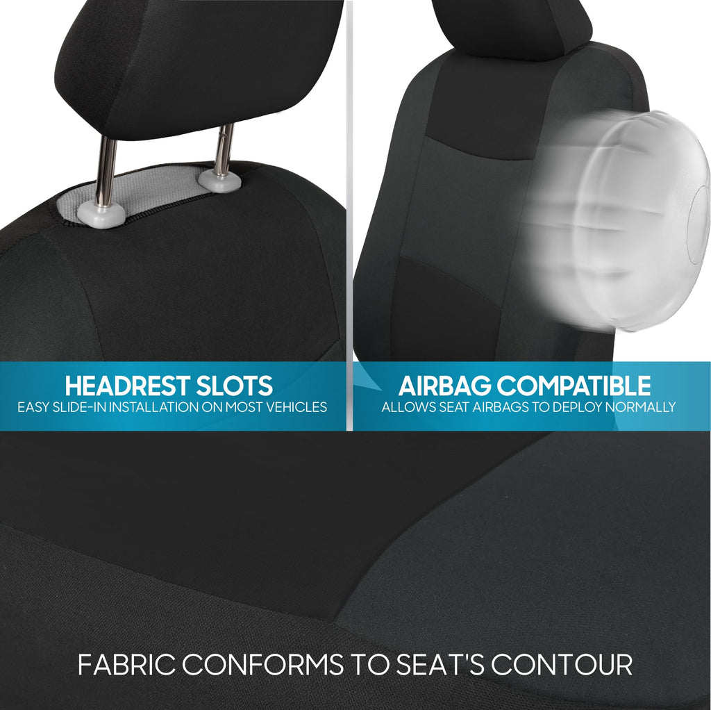 BDK PolyPro Car Seat Covers Full Set in Solid Black, Front and Rear Split Bench Seat Covers for Cars, Easy to Install Car Seats Cover Set and Accessories for Auto Trucks Van SUV - Solid Black Jansha Store