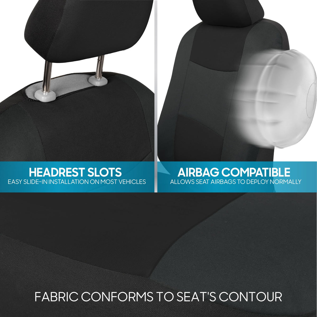 BDK PolyPro Car Seat Covers Full Set in Solid Black, Front and Rear Split Bench Seat Covers for Cars, Easy to Install Car Seats Cover Set and Accessories for Auto Trucks Van SUV - Solid Black Jansha Store