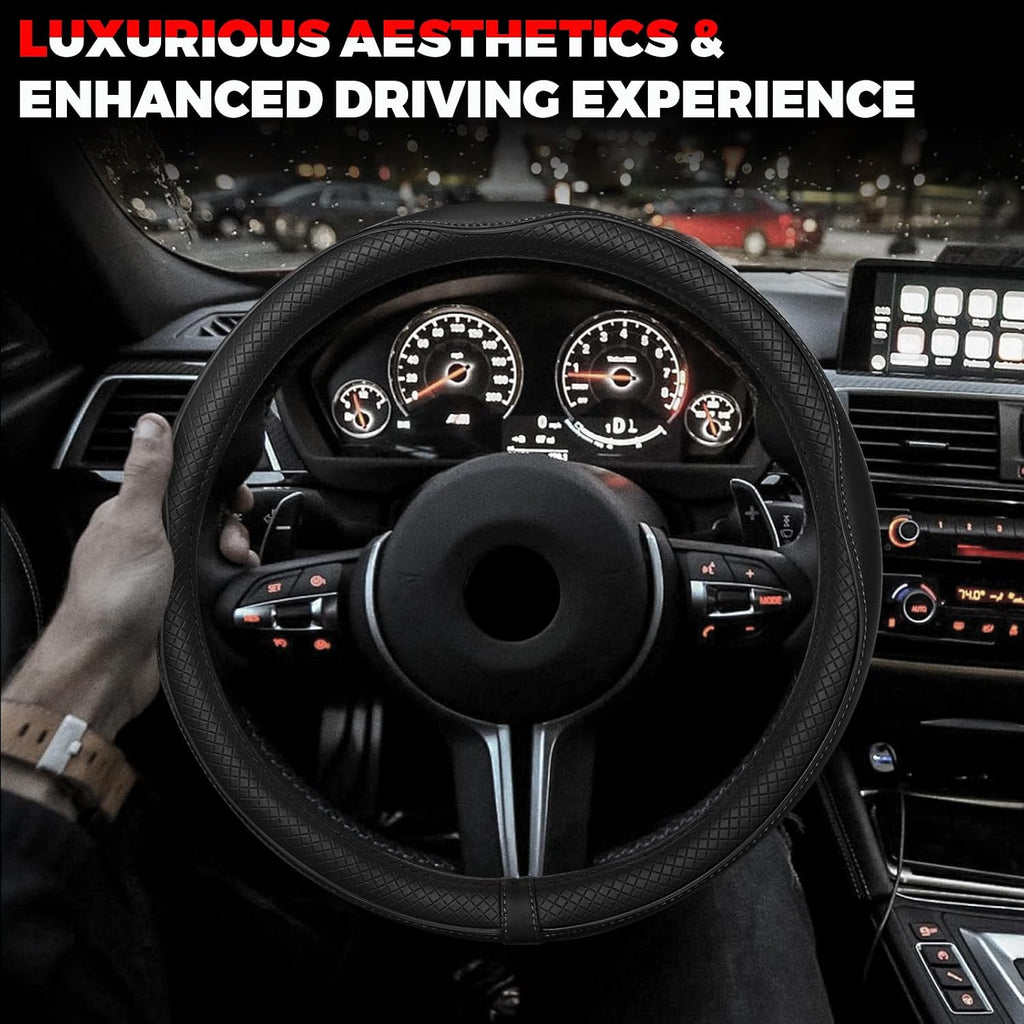 Ouzorp Car Steering Wheel Cover, Microfiber Leather Steering Wheel Covers with Anti-Slip Lining, Universal 14.5-15 inchs Black Jansha Store