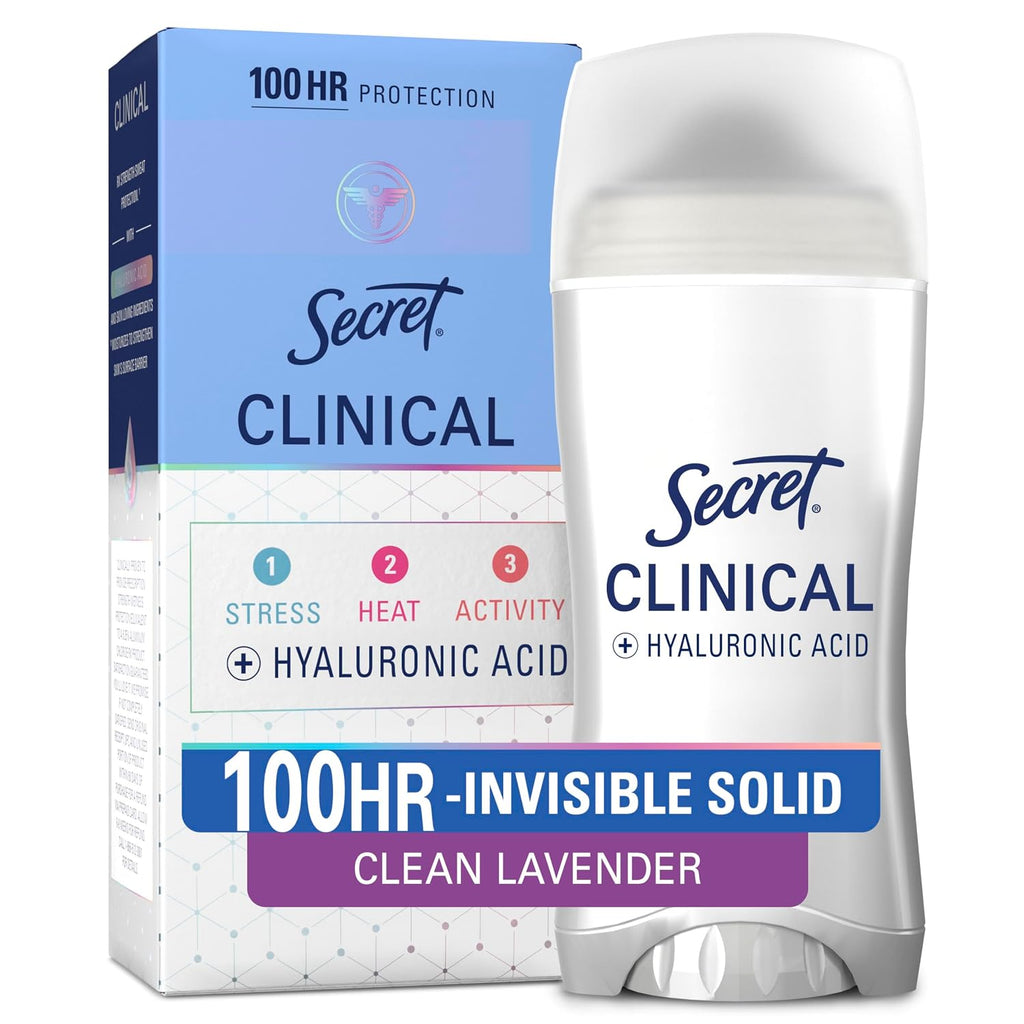 Secret Clinical Strength 100HR Sweat & Odor, Invisible Solid Antiperspirant Deodorant for Women, 3X Stress Protection with Hyaluronic Acid, PH Balanced, Clean Lavender Scent, 2.6 oz Jansha Store