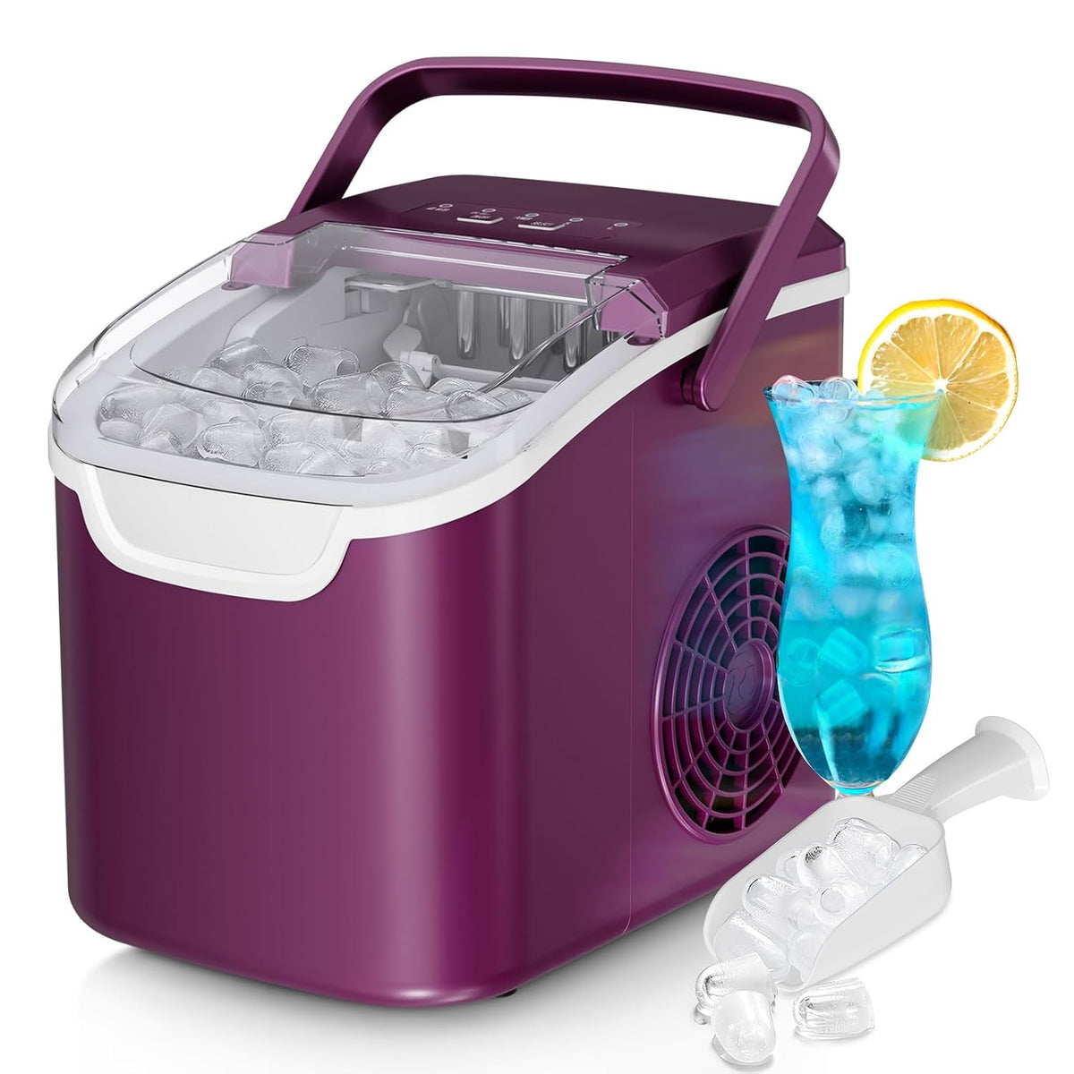 Countertop Ice Maker Machine, 8 Ice Cubes in 6 mins, 26lb/Day Bullet Ice with 2 Sizes- Portable Mini, Energy Saving & Basket/Scoop for Home/Party/Travel/Camping/Bar,Purple Jansha Store