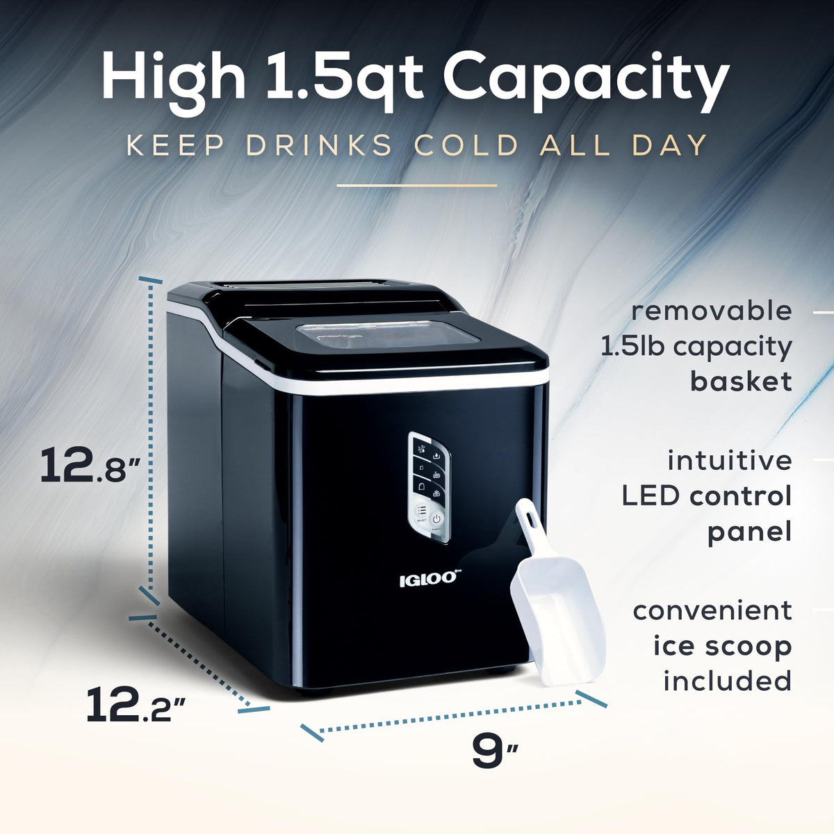 Igloo Portable Ice Maker with Scoop - Ice Maker with LED Control Panel & 1.5 Quart Water Tank - Stainless Ice Cube Maker Produces 26 Lbs. of Ice in 24 Hours with 9 Large or Small Cubes in 7 Minutes Jansha Store