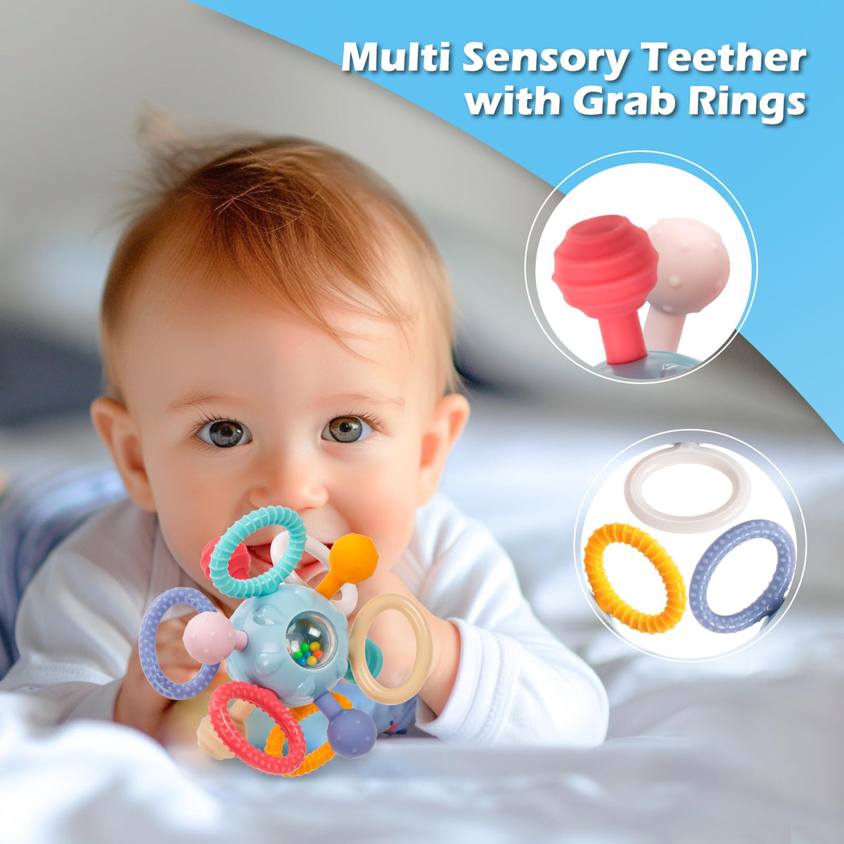 Baby Montessori Sensory Teething Toy 0-6 6-12 Months, Teether Ball & Rattle Jansha Store