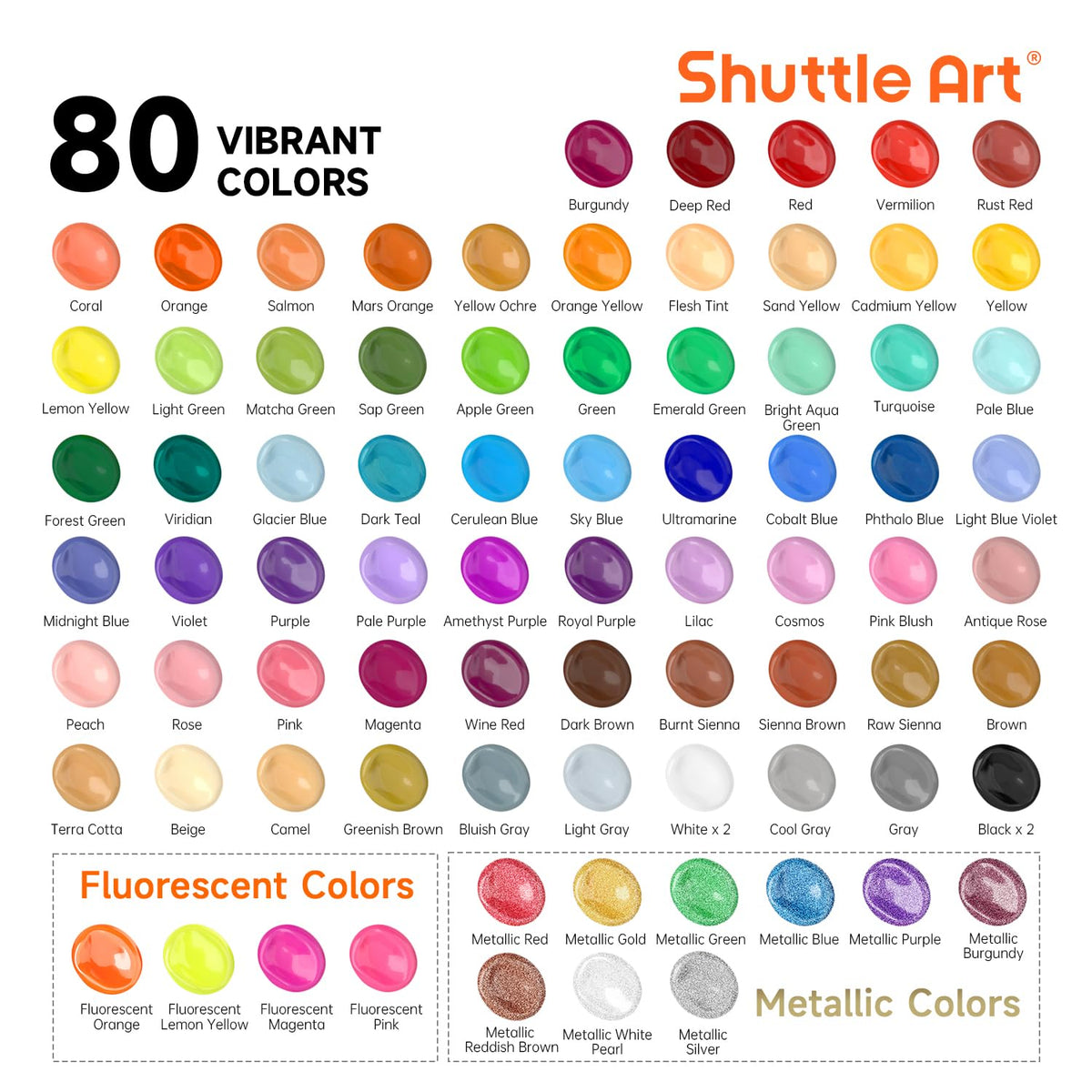 Shuttle Art Acrylic Paint, 36 Colors Acrylic Paint Set with Brushes & Palette, 2oz/60ml Bottles, Rich Pigments Non-toxic for Artists Kids & Adults, Painting on Canvas Rocks Ceramic Wood Jansha Store