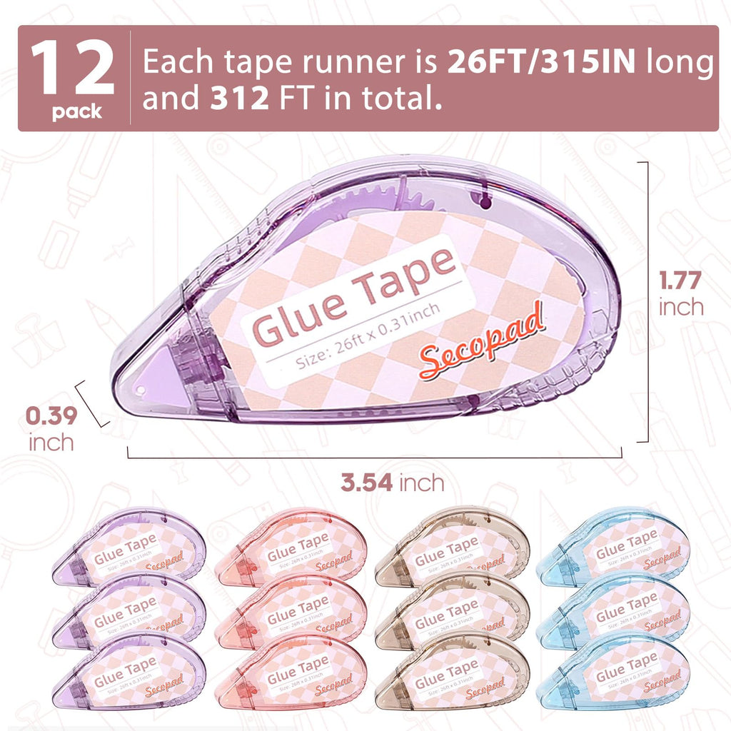 Secopad Scrapbook Tape, Glue Tape for Crafts, 12 Pack, Clear Colored Shell Jansha Store