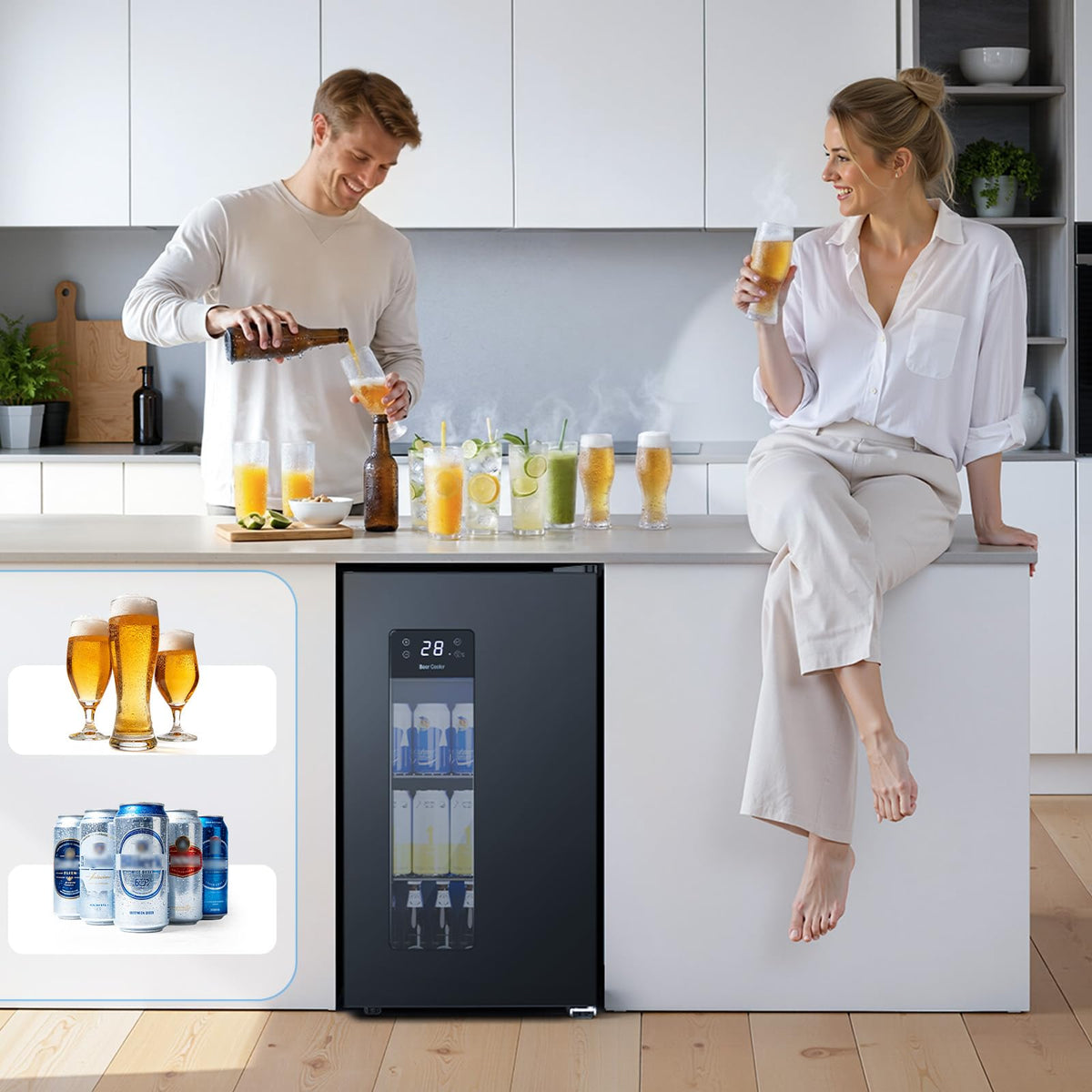 Electactic Mini Fridge 130 Can Beverage Refrigerator Cooler, 3.2 Cu.Ft Drink Fridge for Soda Wine Beer, Adjustable Temperature Control for Home Office, Black Jansha Store