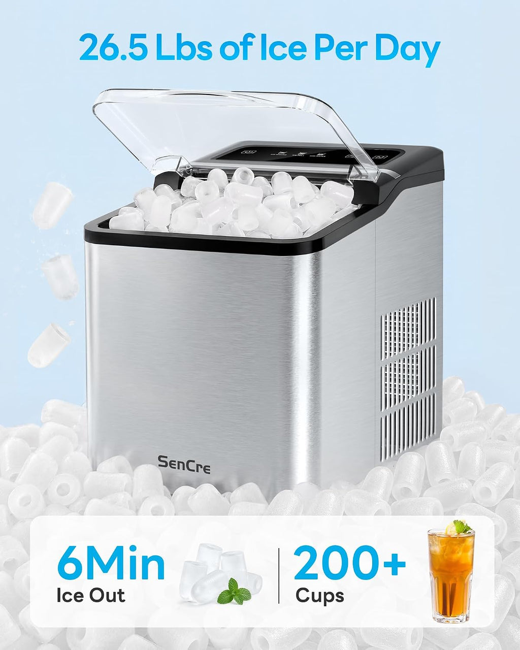 Ice Makers Countertop, 26.5Lbs/24H Ice Machine with 2 Sizes Bullet Ice, 9 Ice Cubes Release in 6 Mins, Self-Cleaning Portable Ice Maker with Ice Scoop and Basket for Home Kitchen Office Bar RV Jansha Store