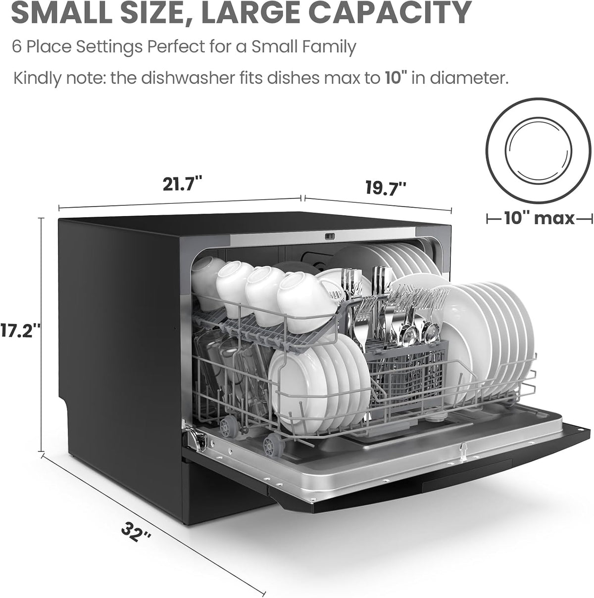 COMFEE’ Countertop Dishwasher, Energy Star Portable Dishwasher, 6 Place Settings & 8 Washing Programs, Speed, Baby-Care, ECO& Glass, Dish Washer for Dorm, RV& Apartment, Black Jansha Store