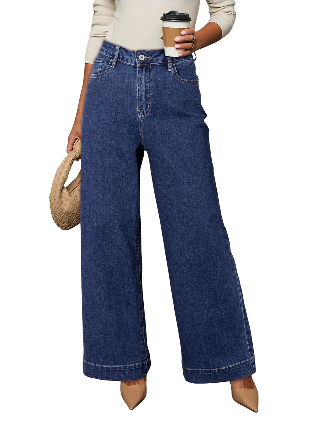 Dokotoo Women's Casual High Waisted Jeans Stretch Wide Leg Loose Denim Pant Jansha Store