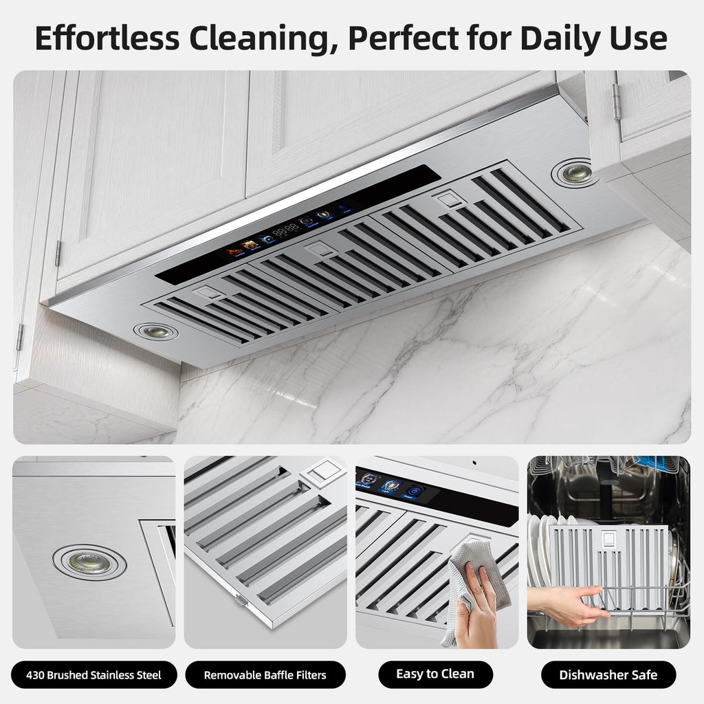 Range Hood Insert 30 inch,Stainless Steel Kitchen Vent Hood 600CFM,Built-in Kitchen Stove Hood w/Front Button Controls and Front LED Lights,Baffle Filters,Ducted/ductless Convertible Duct Jansha Store