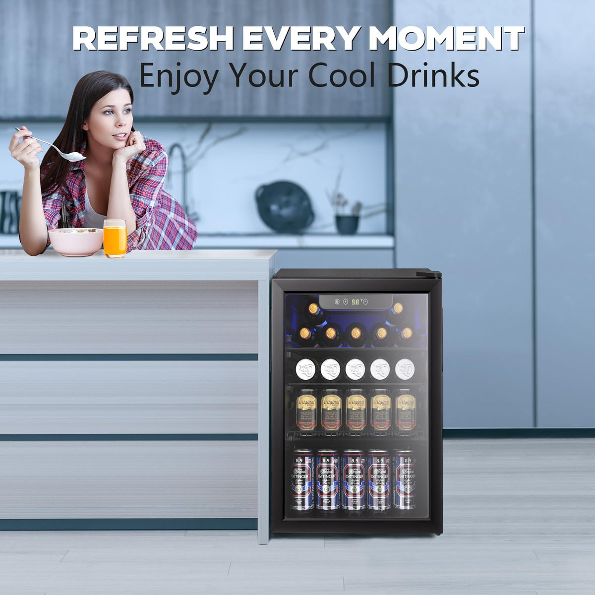 Electactic Mini Fridge 130 Can Beverage Refrigerator Cooler, 3.2 Cu.Ft Drink Fridge for Soda Wine Beer, Adjustable Temperature Control for Home Office, Black Jansha Store