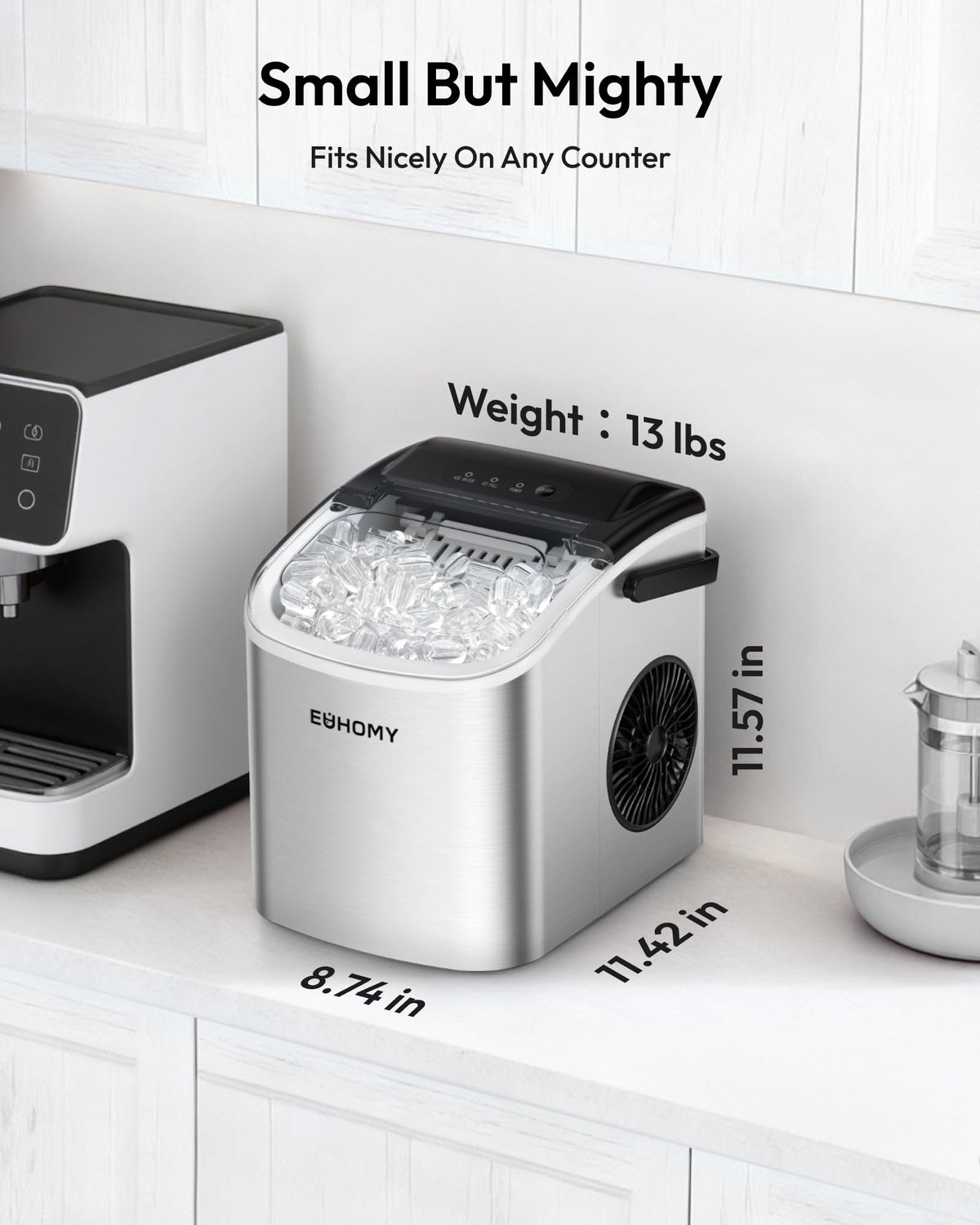 EUHOMY Countertop Ice Maker Machine with Handle, 26lbs in 24Hrs, 9 Ice Cubes Ready in 6 Mins, Auto-Cleaning Portable Ice Maker with Basket and Scoop, for Home/Kitchen/Camping/RV. (Black) Jansha Store