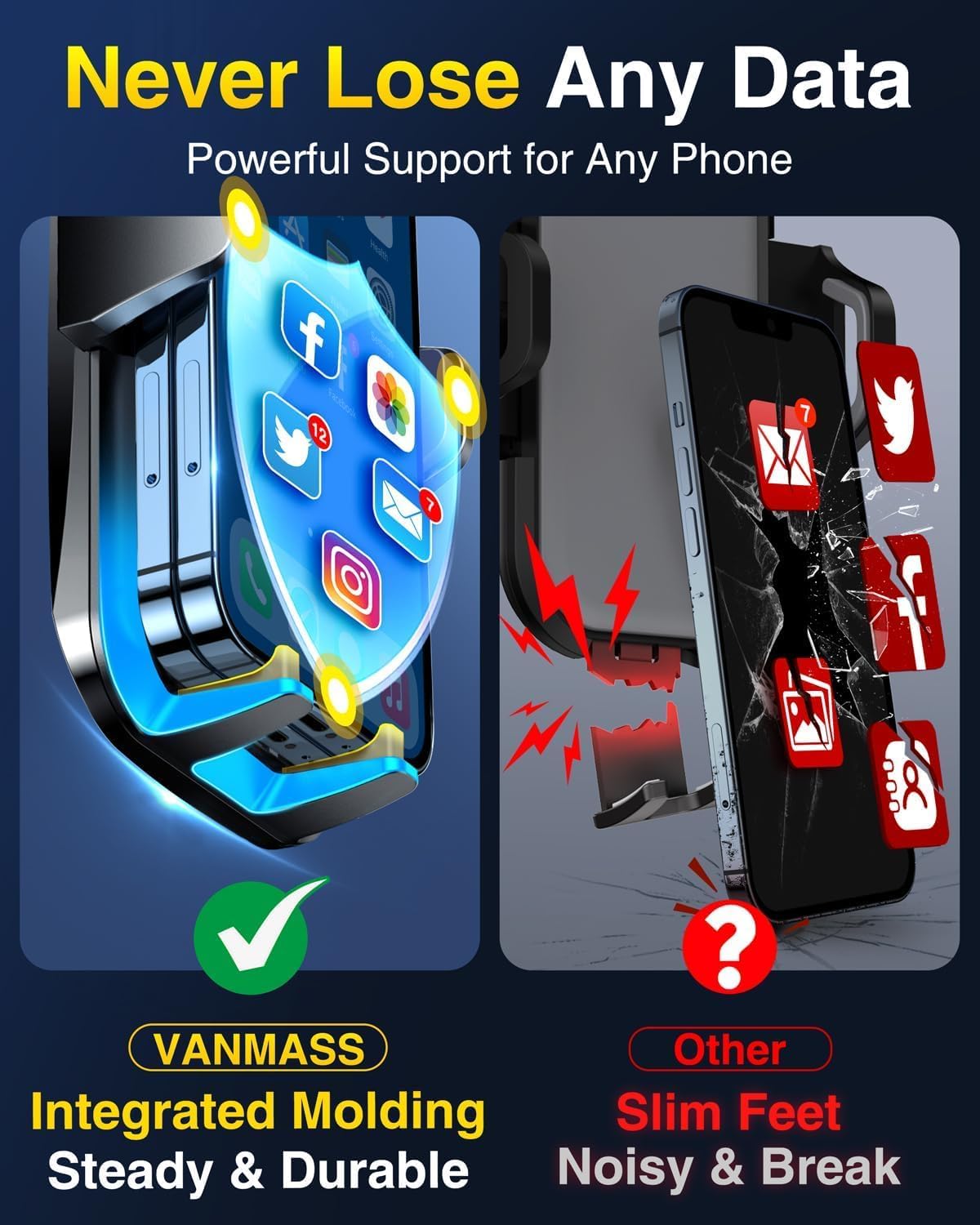 VANMASS【85+LBS Strongest Suction & Military-Grade Ultimate Car Phone Mount【Patent Safety Certs】 Cell Phone Holder for Dash Windshield Vent for iPhone 18 17 Pro Max Automobile Interior Sets, Ink Black Jansha Store