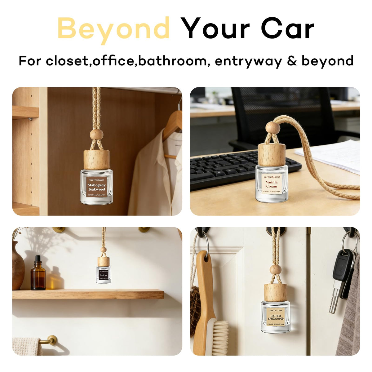 C Classy Car Air Freshener Hanging 2 Pack, Mahogany Teakwood Essential Oil Diffuser, Cute Glass Bottle, Long-Lasting Fragrance Car Accessories for Women & Men, Made in USA Jansha Store