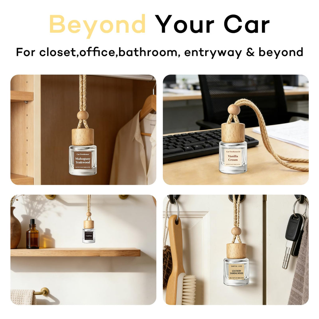 C Classy Car Air Freshener Hanging 2 Pack, Mahogany Teakwood Essential Oil Diffuser, Cute Glass Bottle, Long-Lasting Fragrance Car Accessories for Women & Men, Made in USA Jansha Store