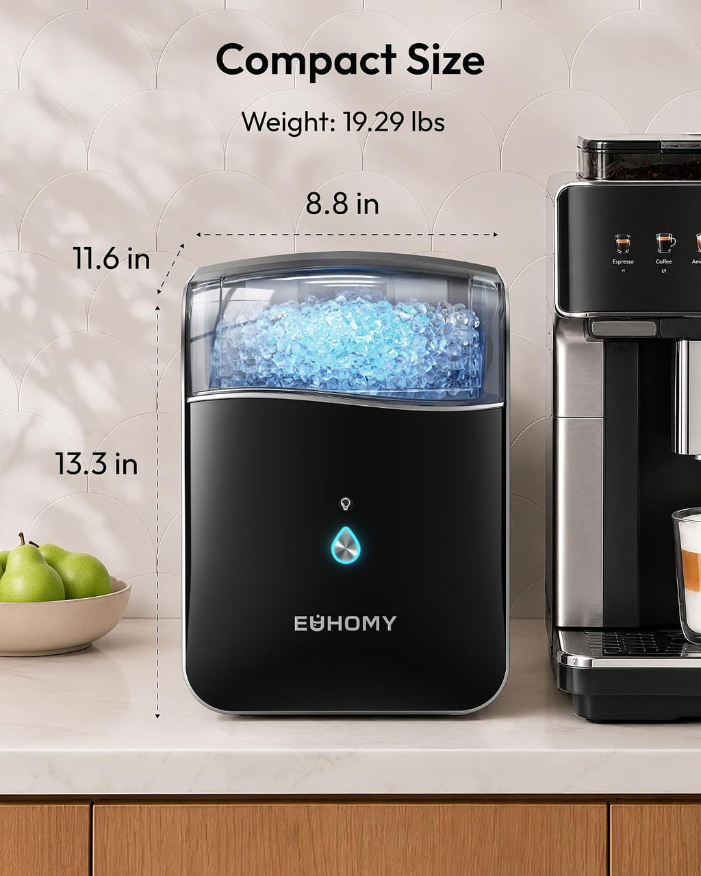 EUHOMY Smart Nugget Ice Maker Countertop, 42lbs/24H, Ready in 7 Mins, Portable Sonic Ice Maker with APP/Alexa Control, Self-Cleaning, Pebble Ice Makers with Hanging Ice Scoop for Home/Office Jansha Store