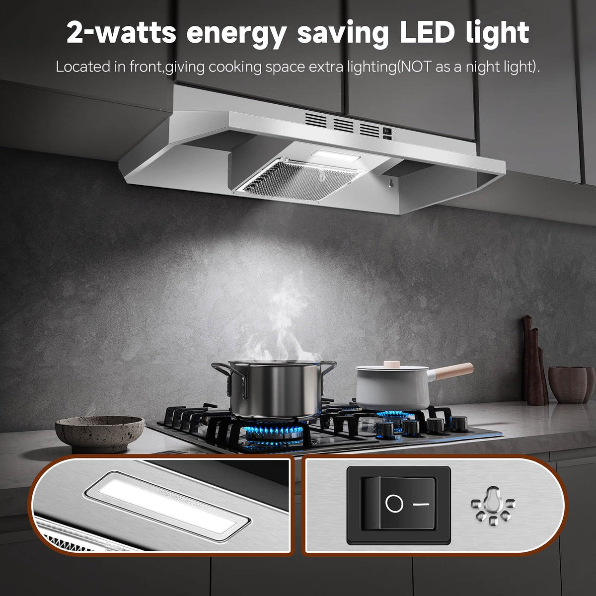 SNDOAS Black Range Hood 36 inch,Ductless Under Cabinet Range Hood Included Carbon Sponge Filter,Ducted Optional,Kitchen Hood 36 inch with 2 Vents,2 Speeds,Hard Wired Stove Vent Jansha Store