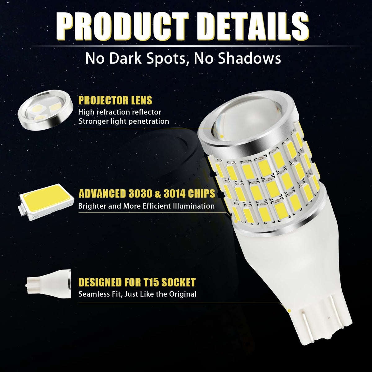 iBrightstar 3157 LED Bulb White, 4157 3156 LED Reverse Light Bulbs Super Bright for Tail Brake Lights Backup Lights Turn Signal Lights, 2 Pack Jansha Store