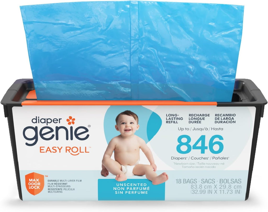 Diaper Genie Easy Roll Refill | 18 Bags Per Refill | Holds Up to 846 Newborn Diapers | Odor Control | Diaper Pail Refill Bags | Fits Diaper Genie Signature & Platinum Pails, Packaging may vary Jansha Store