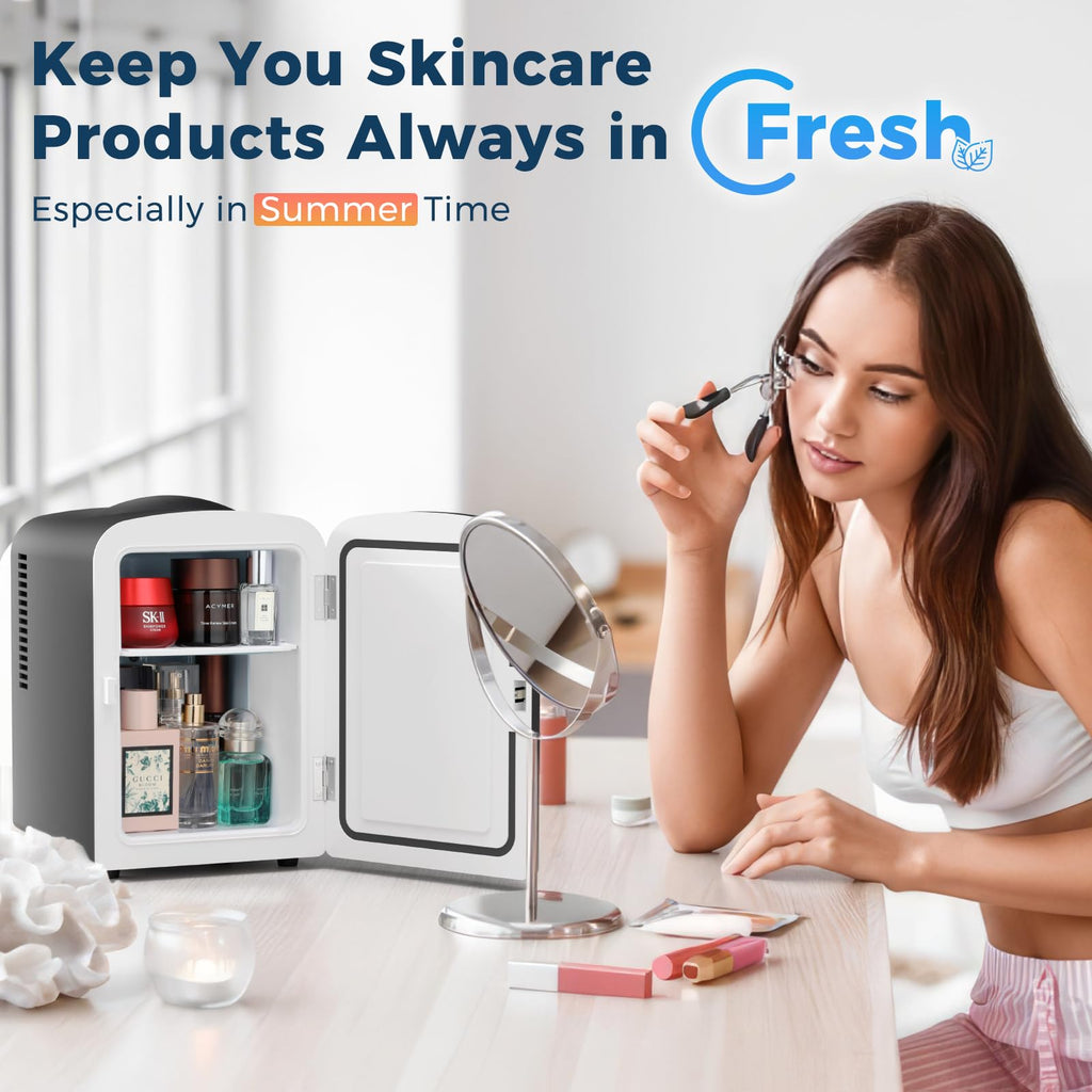 Antarctic Star Compact Refrigerator, Portable Mini Fridge, Skin Care 4L Capacity/6 Cans, for Bedroom, Car, Office & Dorm, Small Cooler for Cosmetics, Beverage and Food, White Jansha Store