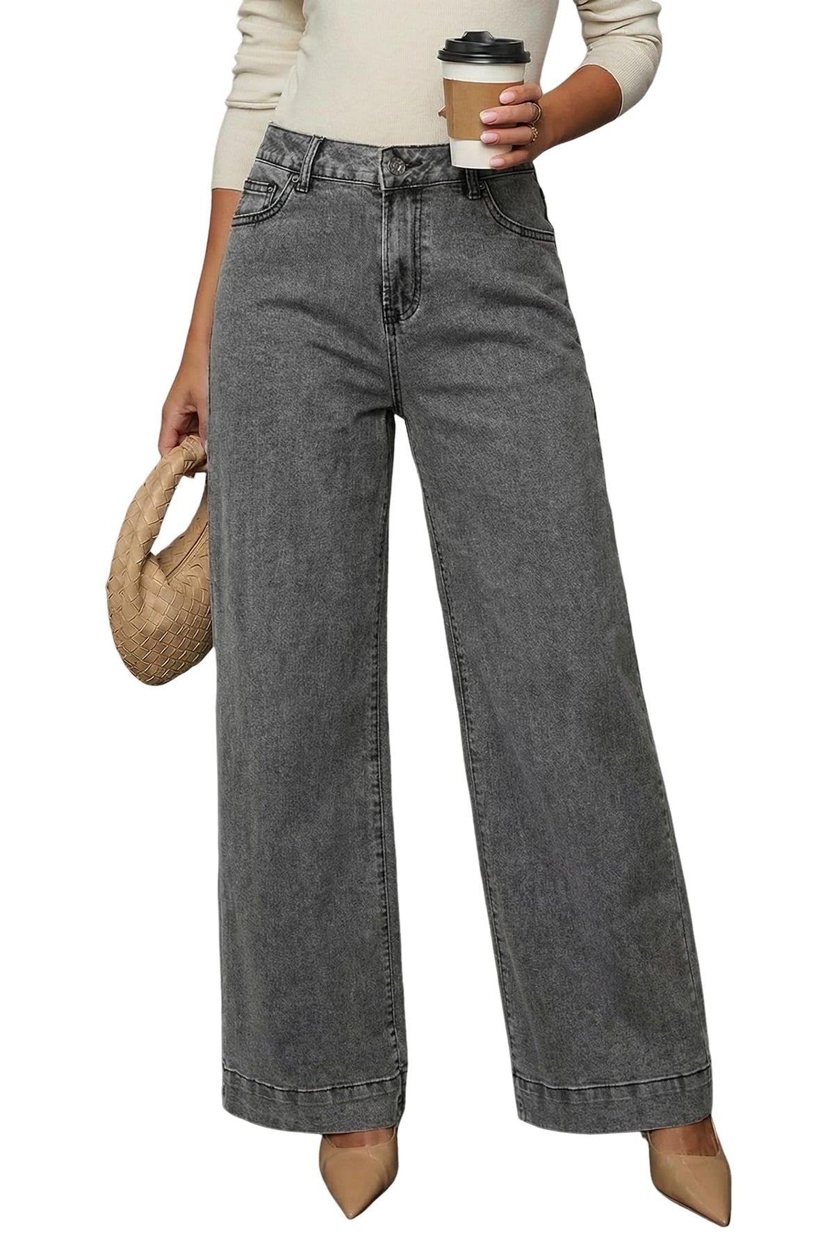 Dokotoo Women's Casual High Waisted Jeans Stretch Wide Leg Loose Denim Pant Jansha Store