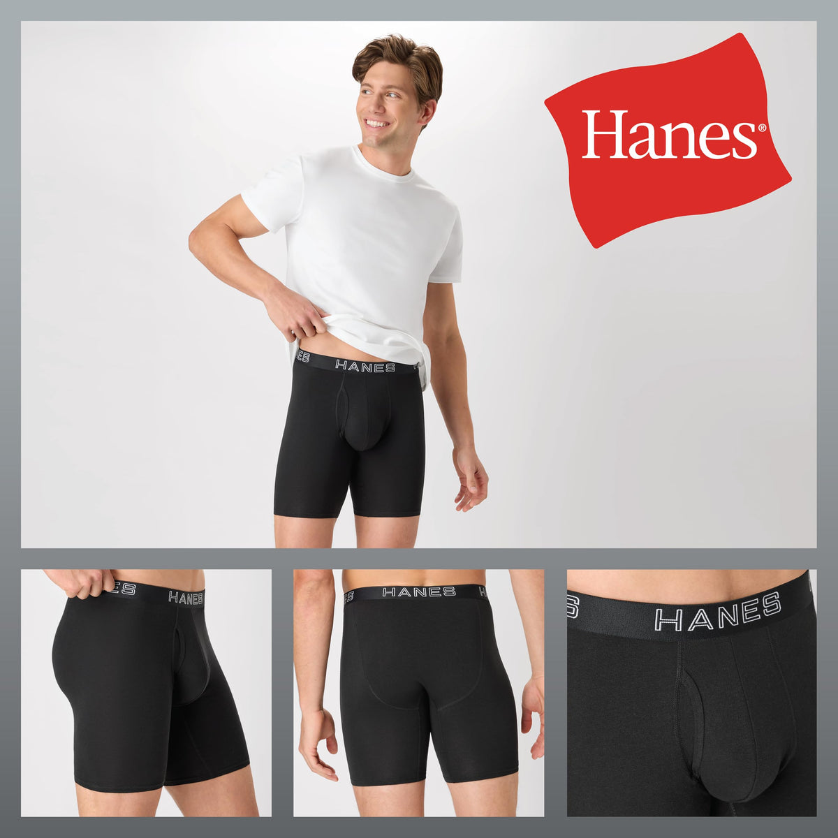 Hanes Men's Boxer Brief Underwear Pack, Stretch Cotton Boxer Briefs for Men, Moisture-wicking, 6-pack Jansha Store