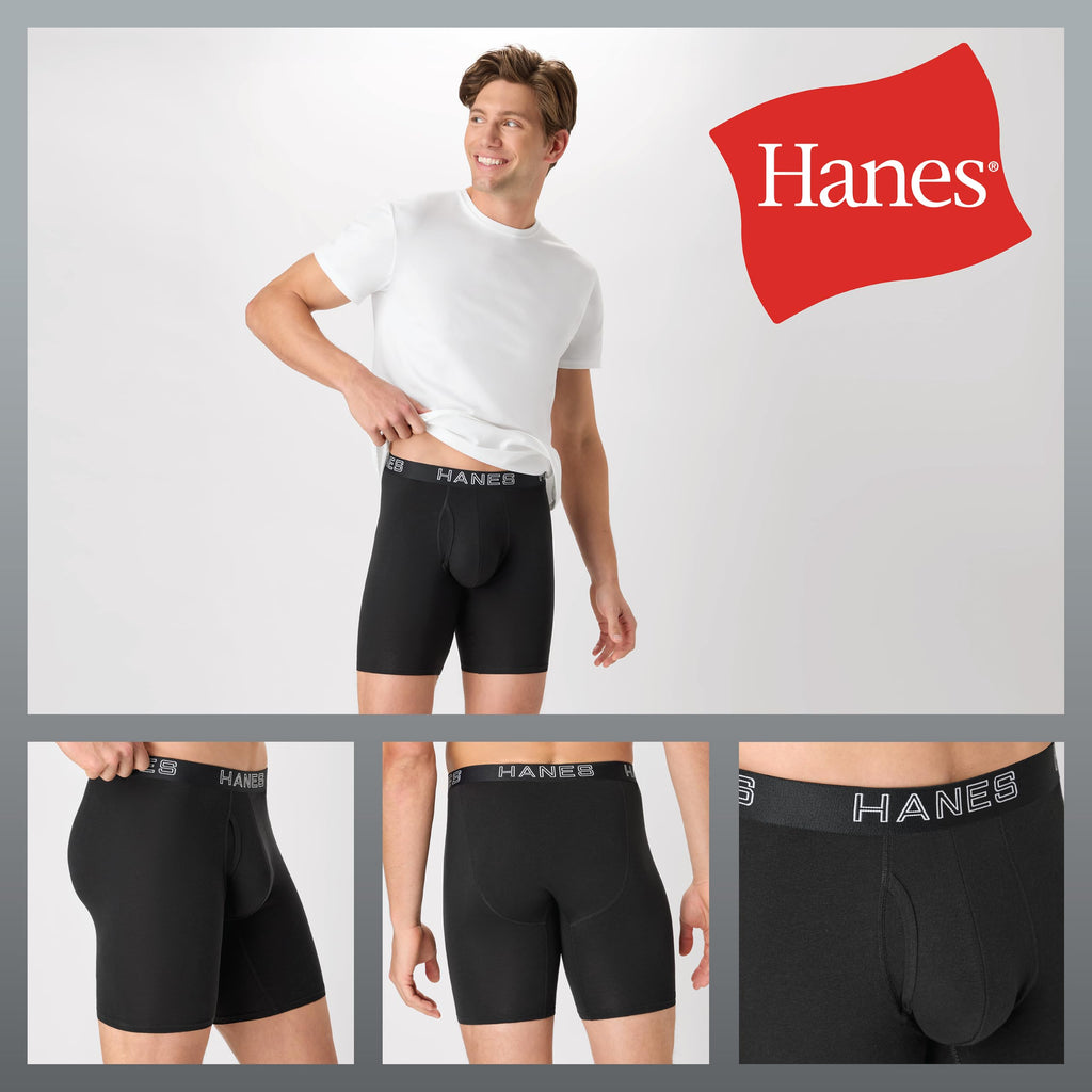 Hanes Men's Boxer Brief Underwear Pack, Stretch Cotton Boxer Briefs for Men, Moisture-wicking, 6-pack Jansha Store